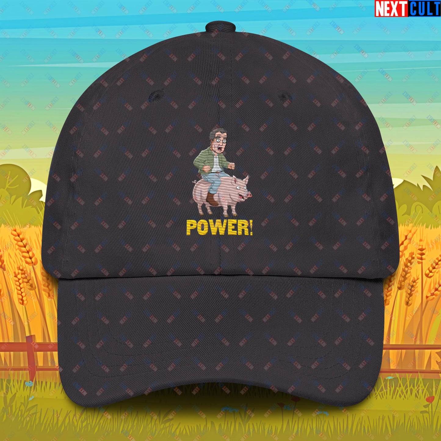 Power Pig Farming Jeremy Clarkson's Farm Diddly Squat Grand Tour Top Gear Funny Meme Cartoon Dad hat Dark Grey Hats Clarkson's Farm Grand Tour Jeremy Clarkson Top Gear TV Shows Next Cult Brand