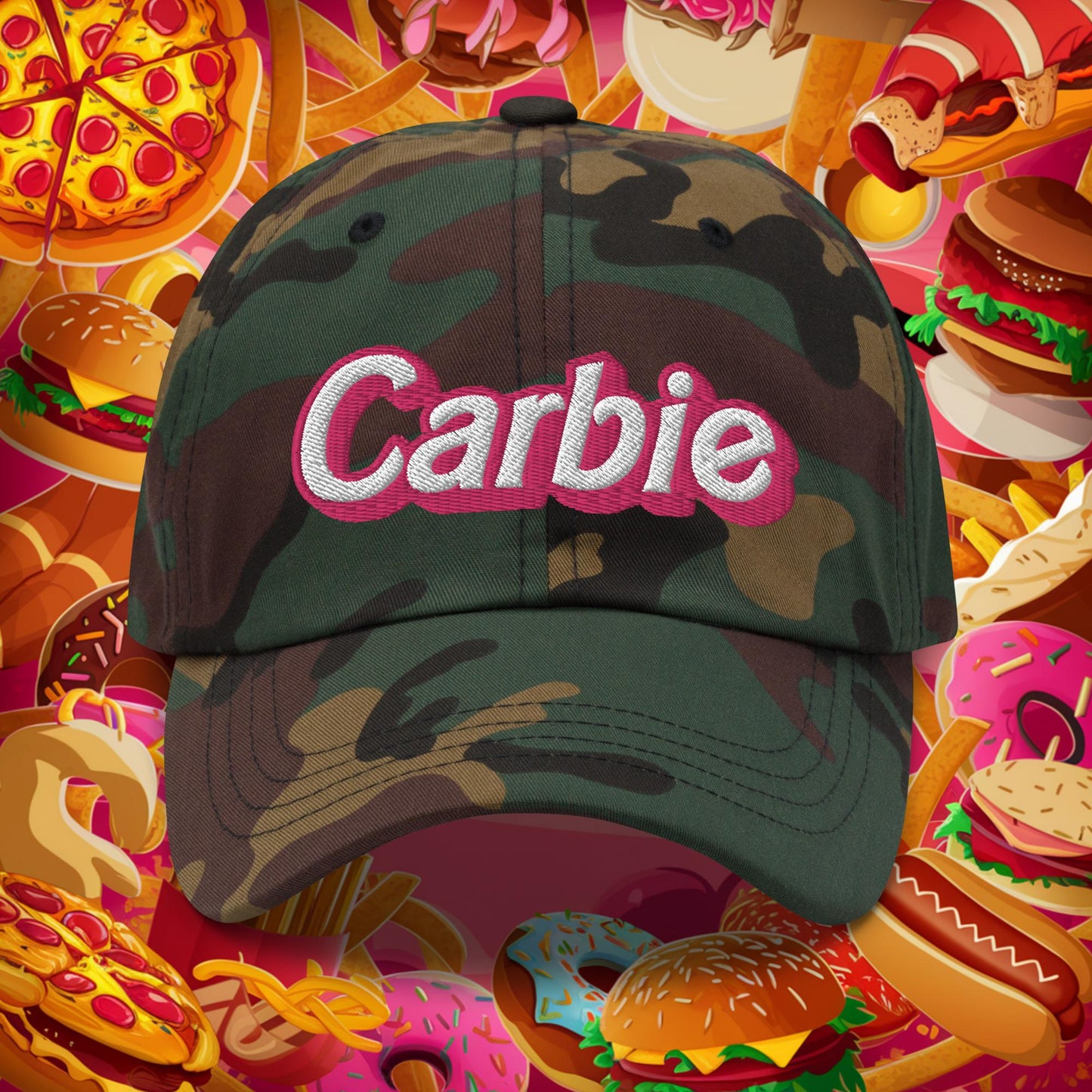 Carbie Barbie I Love Carbs Dad hat Green Camo Hats Barbie Carbie Ken Movies Next Cult Brand