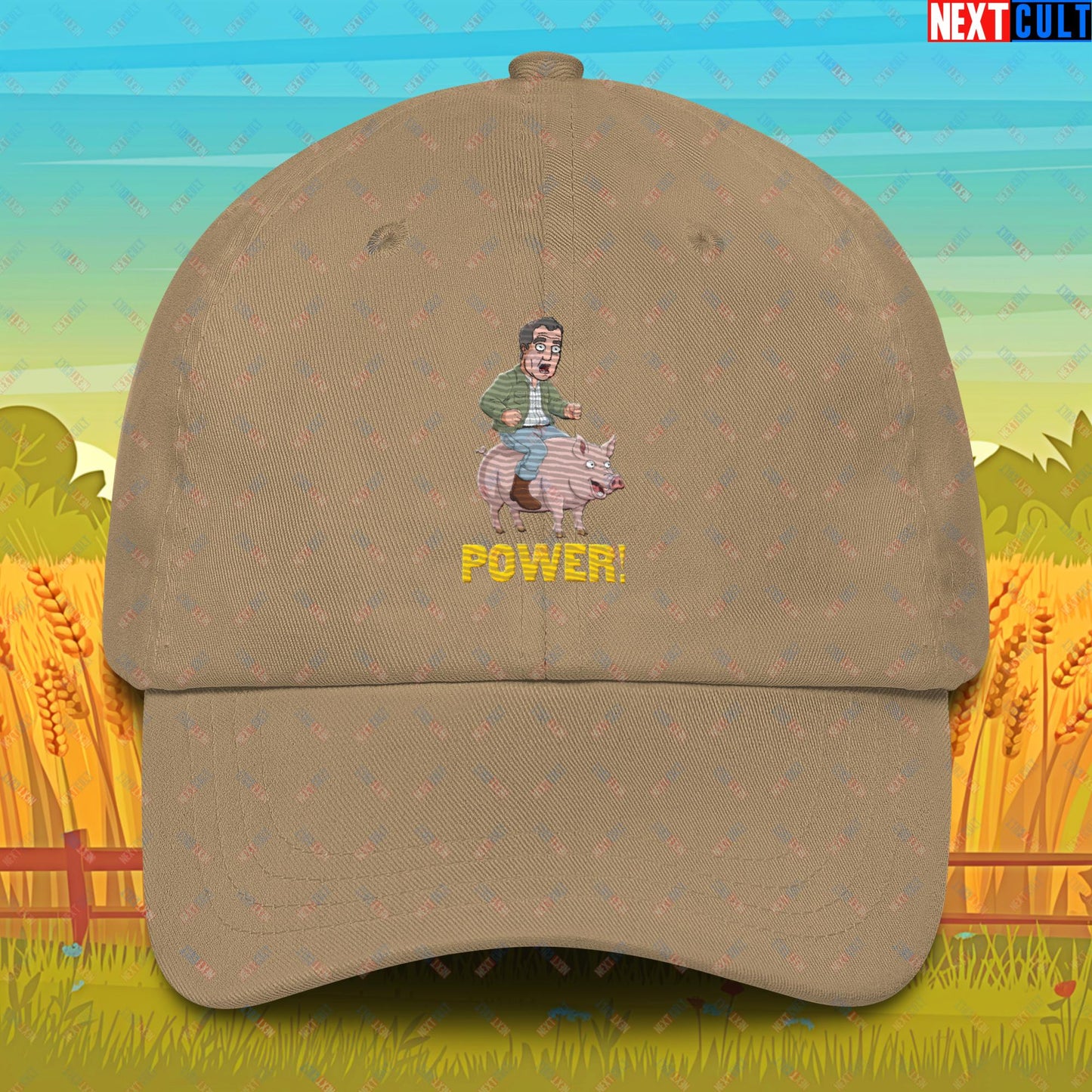 Power Pig Farming Jeremy Clarkson's Farm Diddly Squat Grand Tour Top Gear Funny Meme Cartoon Dad hat Khaki Hats Clarkson's Farm Grand Tour Jeremy Clarkson Top Gear TV Shows Next Cult Brand