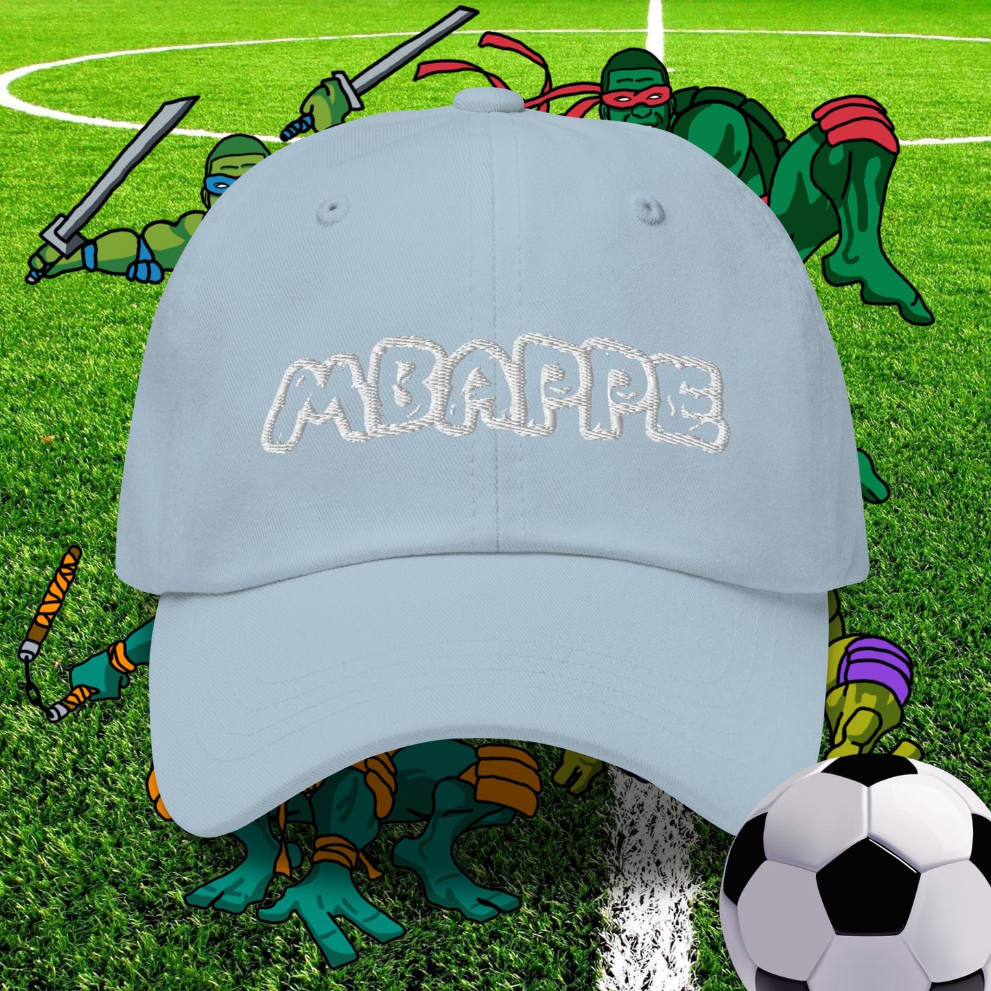Kylian Mbappe Ninja Turtles Real Madrid Soccer Football Dad hat Light Blue Hats Football Kylian Mbappe PSG Real Madrid Next Cult Brand