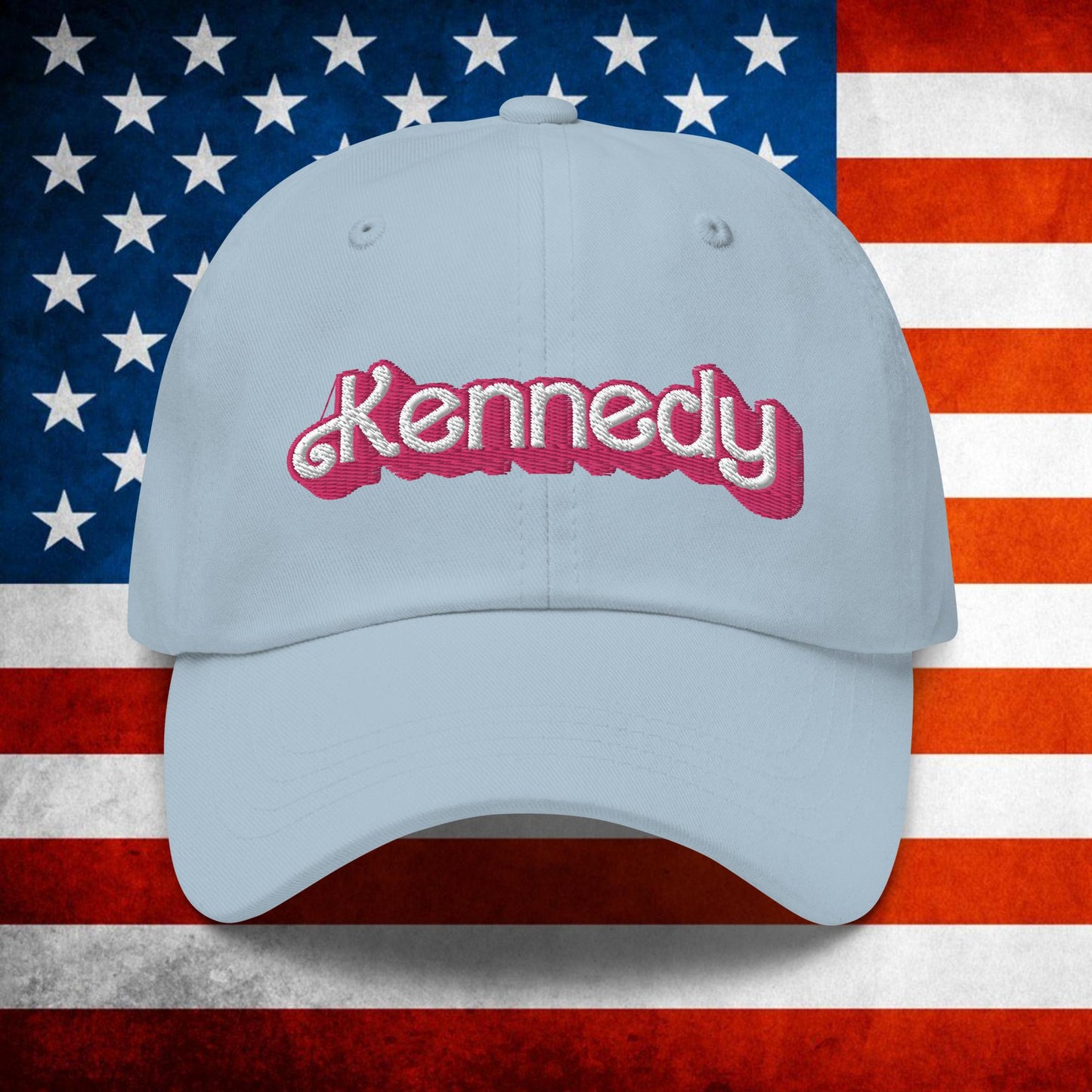 Kennedy JFK Conspiracy Ken Barbie Dad hat Light Blue Hats Barbie Democrats JFK Ken Politics Next Cult Brand