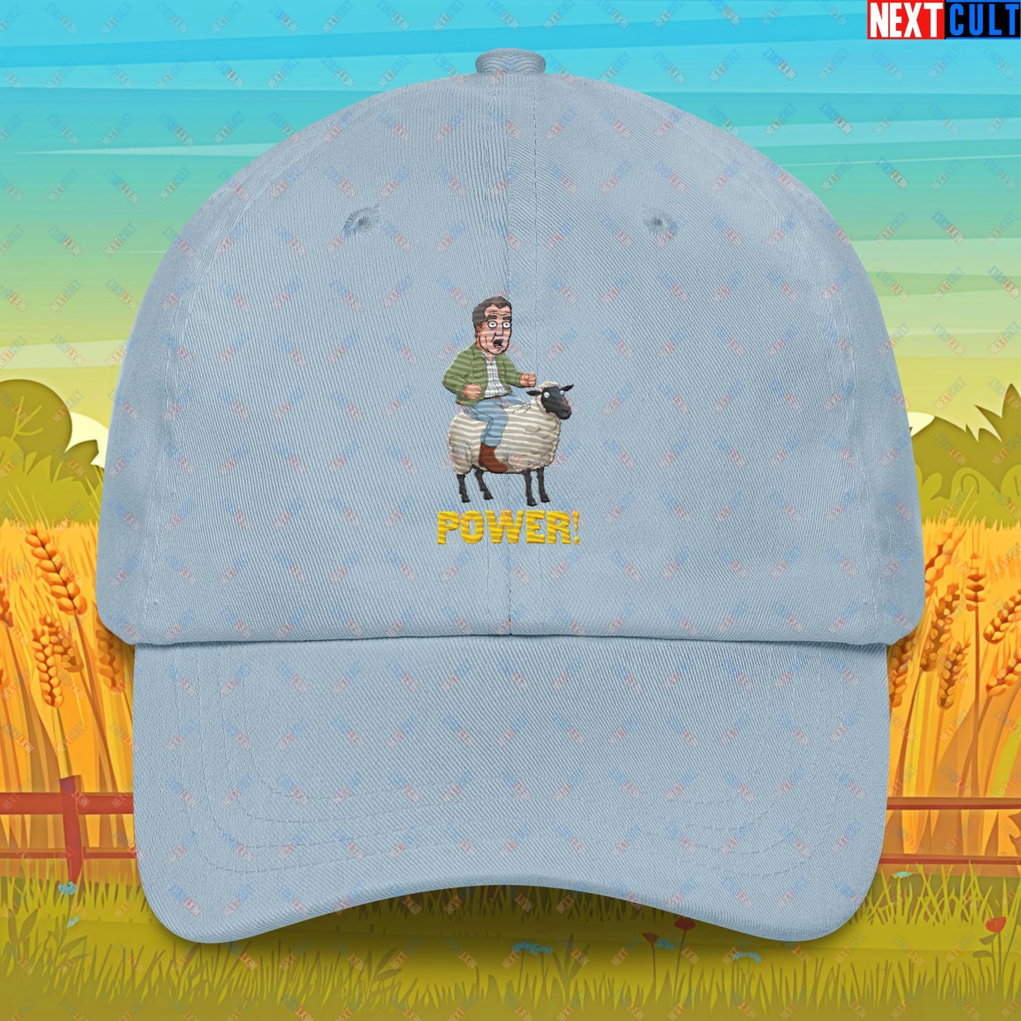 Power Sheep Jeremy Clarkson's Farm Diddly Squat Grand Tour Top Gear Funny Meme Cartoon Dad hat Light Blue Hats Clarkson's Farm Grand Tour Jeremy Clarkson Top Gear TV Shows Next Cult Brand