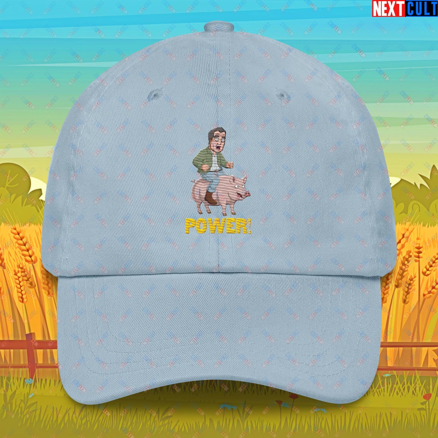 Power Pig Farming Jeremy Clarkson's Farm Diddly Squat Grand Tour Top Gear Funny Meme Cartoon Dad hat Light Blue Hats Clarkson's Farm Grand Tour Jeremy Clarkson Top Gear TV Shows Next Cult Brand