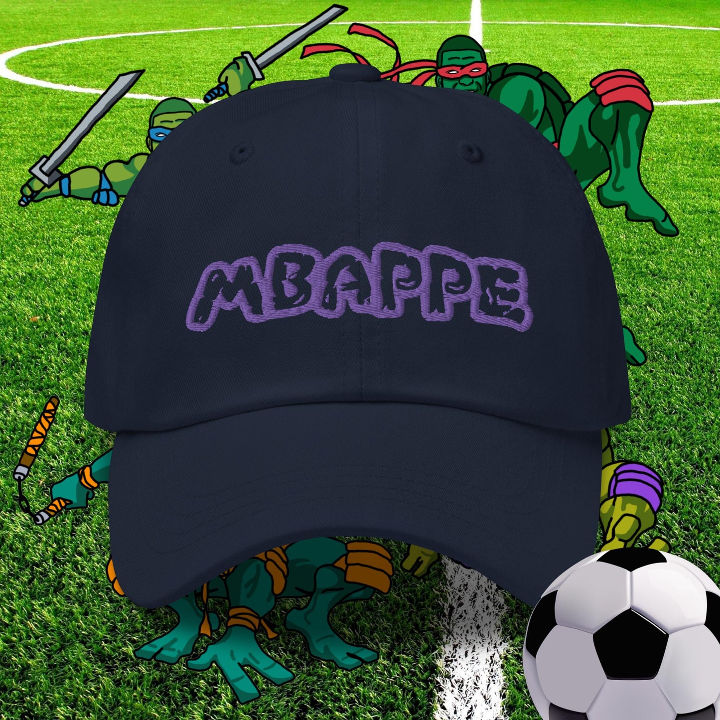 Kylian Mbappe Ninja Turtles Real Madrid Soccer Football Dad hat Navy Hats Football Kylian Mbappe PSG Real Madrid Next Cult Brand
