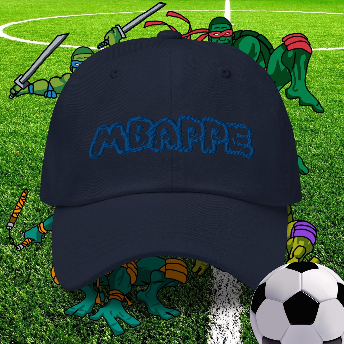 Kylian Mbappe Ninja Turtles Real Madrid Soccer Football Dad hat Navy Hats Football Kylian Mbappe PSG Real Madrid Next Cult Brand
