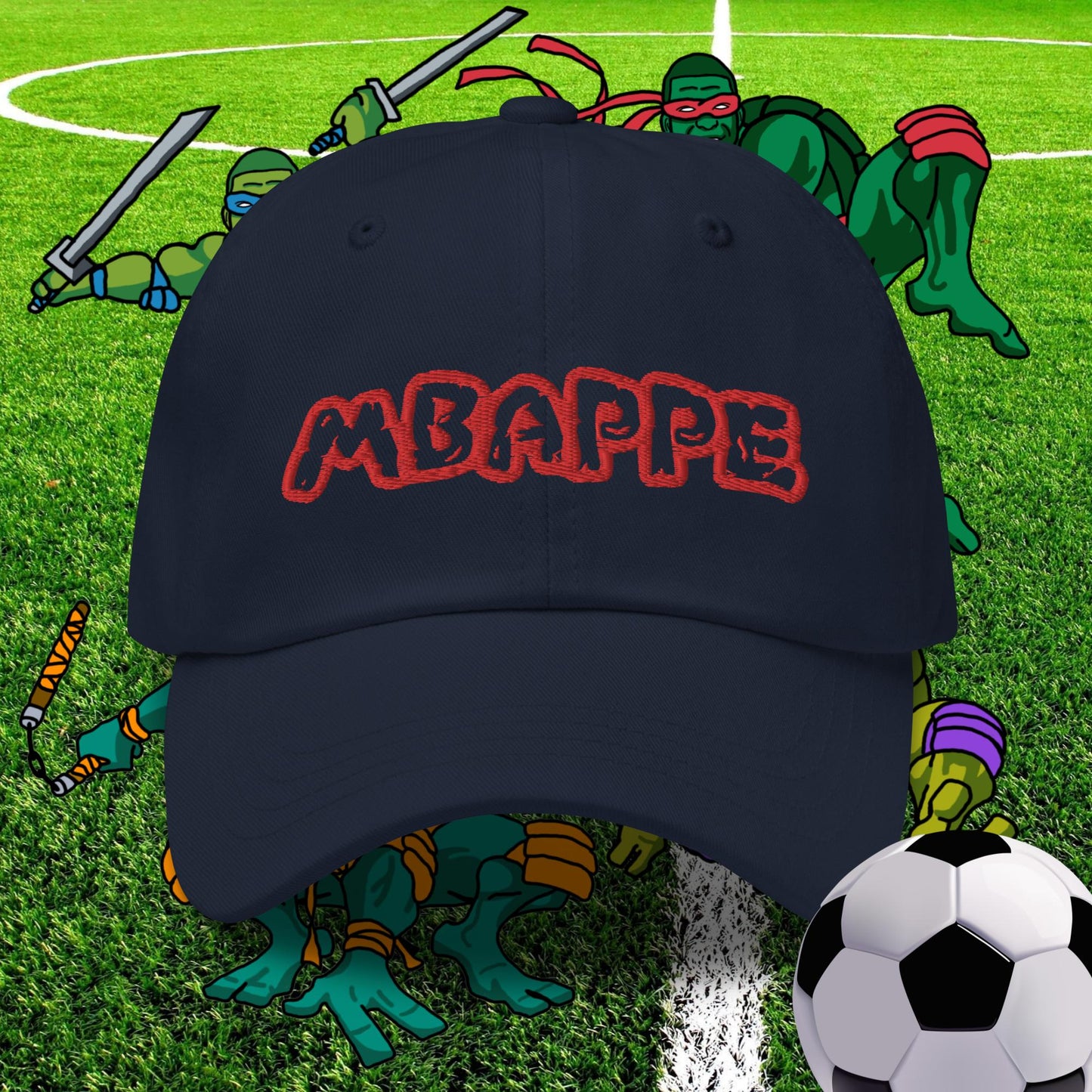 Kylian Mbappe Ninja Turtles Real Madrid Soccer Football Dad hat Navy Hats Football Kylian Mbappe PSG Real Madrid Next Cult Brand