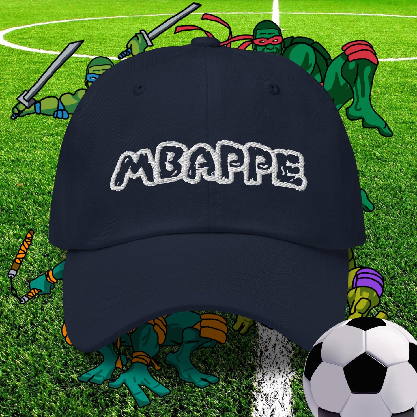 Kylian Mbappe Ninja Turtles Real Madrid Soccer Football Dad hat Navy Hats Football Kylian Mbappe PSG Real Madrid Next Cult Brand