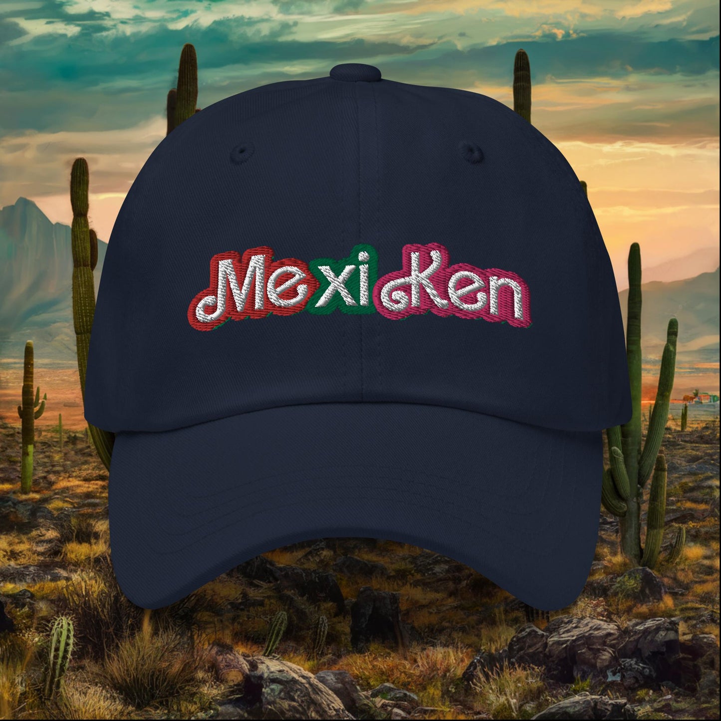 MexiKen Ken Barbie Mexico Mexican Mexicana Latino Latina Latinx Dad hat Navy Hats Barbie Ken Mexico Movies Next Cult Brand