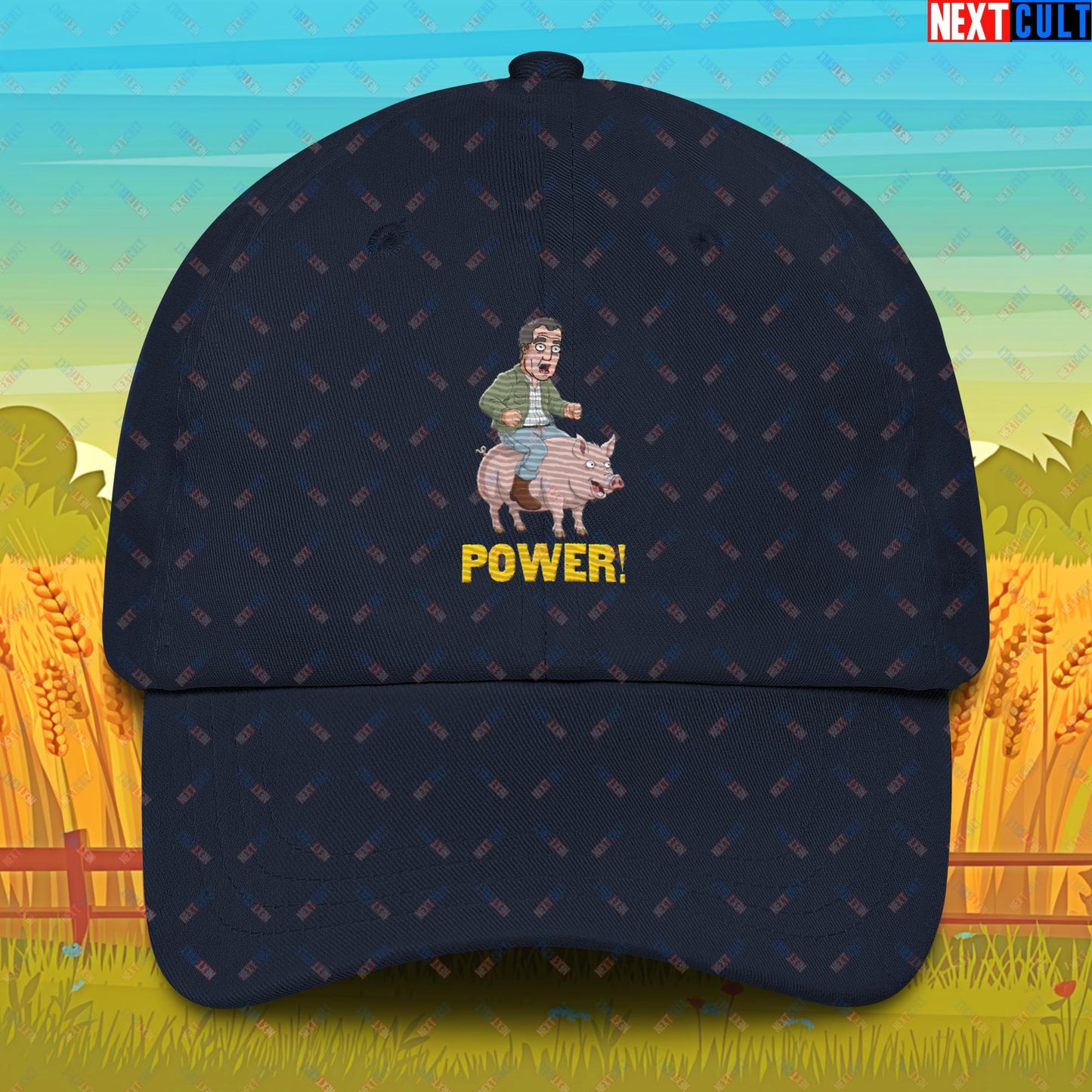 Power Pig Farming Jeremy Clarkson's Farm Diddly Squat Grand Tour Top Gear Funny Meme Cartoon Dad hat Navy Hats Clarkson's Farm Grand Tour Jeremy Clarkson Top Gear TV Shows Next Cult Brand