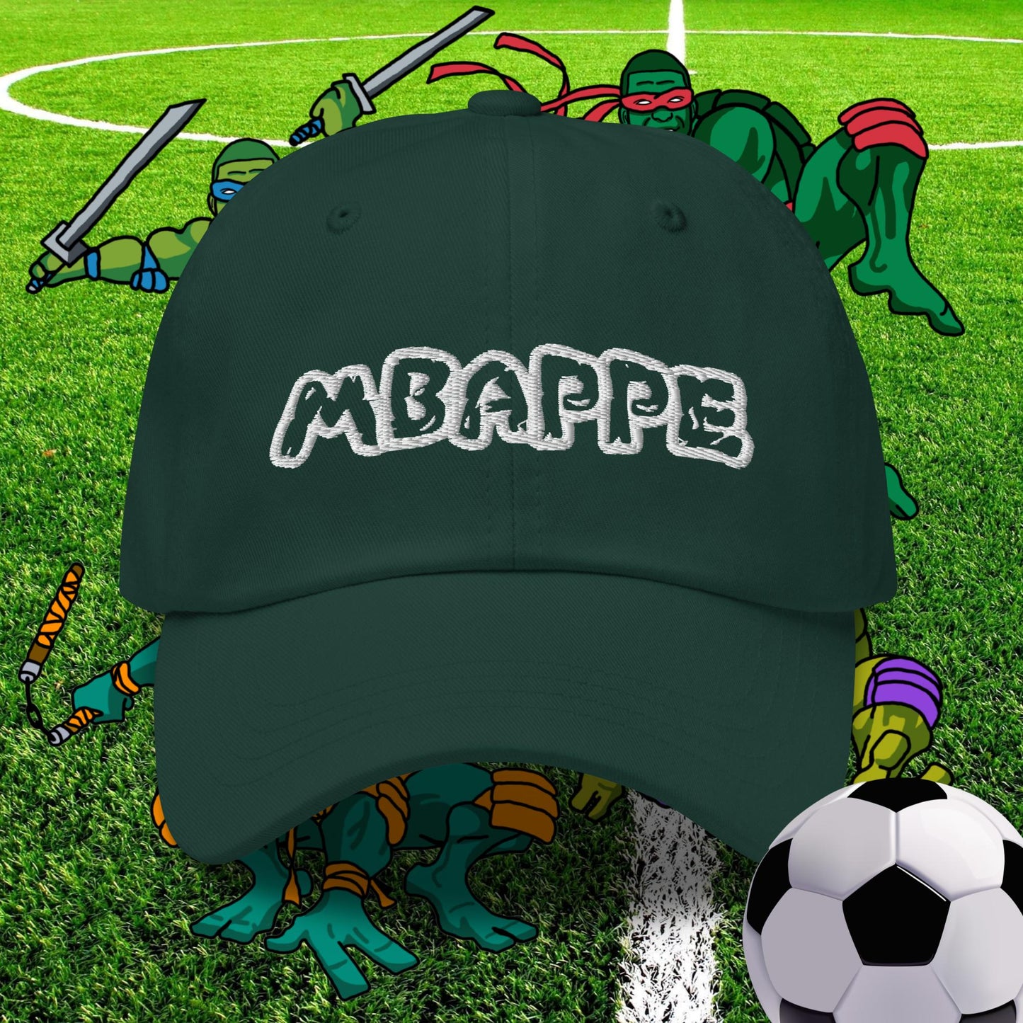 Kylian Mbappe Ninja Turtles Real Madrid Soccer Football Dad hat Spruce Hats Football Kylian Mbappe PSG Real Madrid Next Cult Brand
