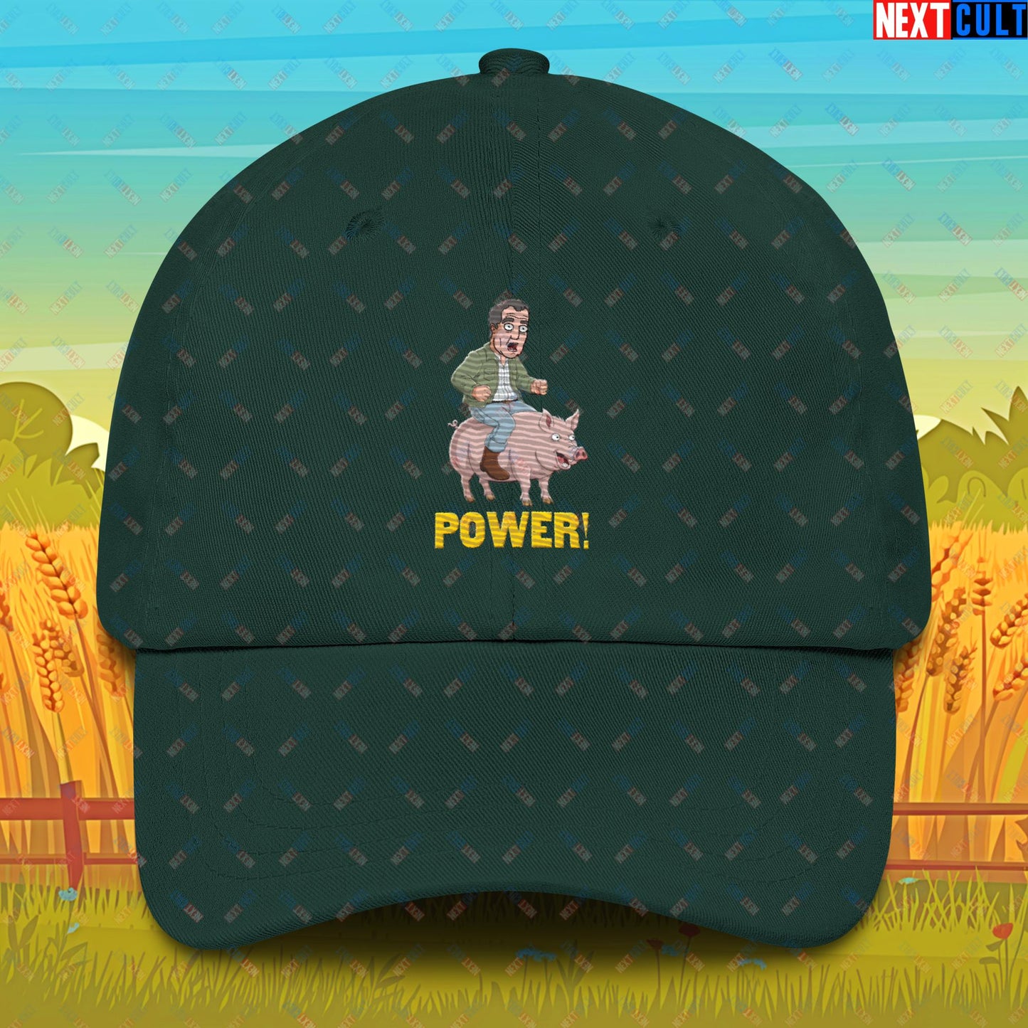 Power Pig Farming Jeremy Clarkson's Farm Diddly Squat Grand Tour Top Gear Funny Meme Cartoon Dad hat Spruce Hats Clarkson's Farm Grand Tour Jeremy Clarkson Top Gear TV Shows Next Cult Brand