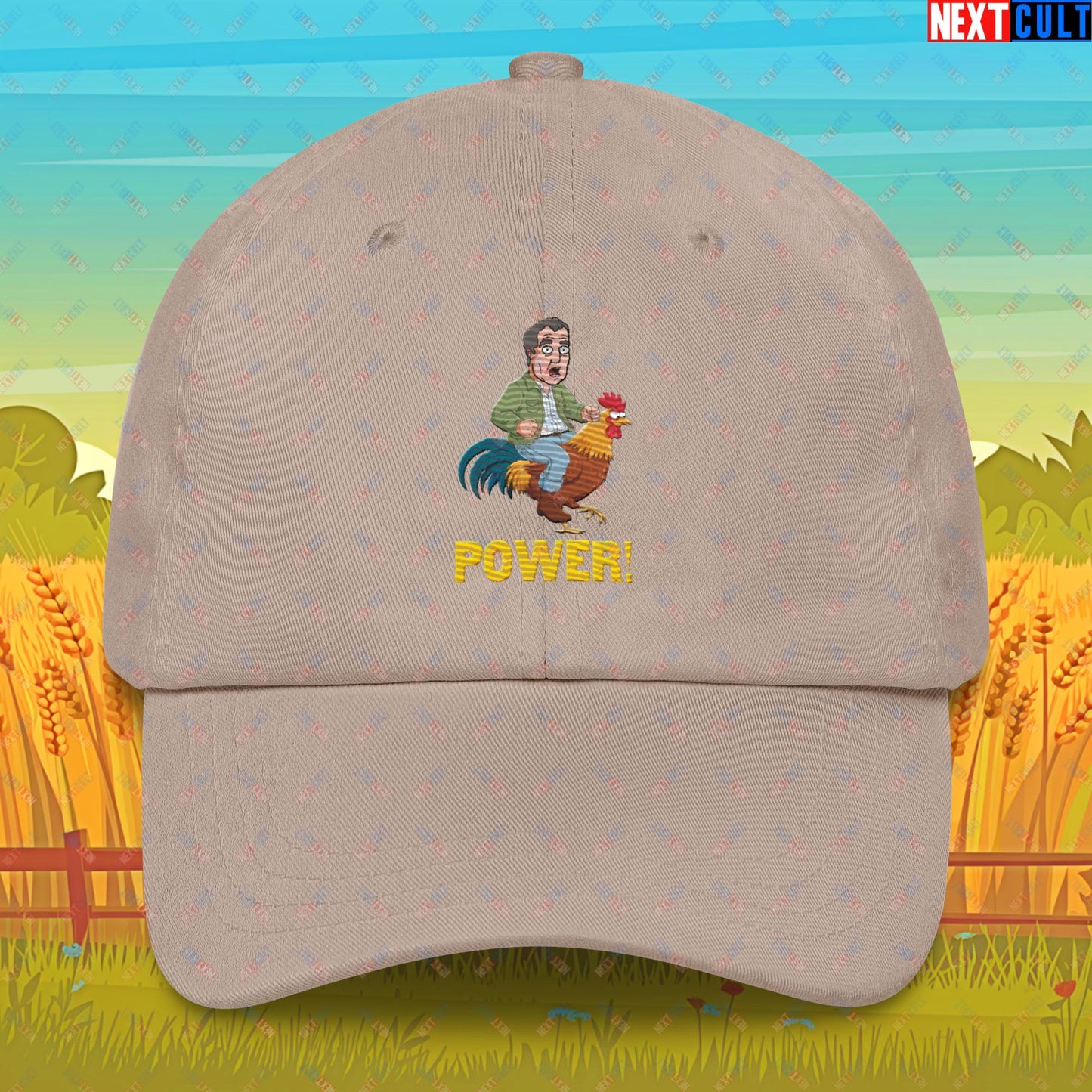 Power Rooster Chicken Farming Jeremy Clarkson's Farm Diddly Squat Grand Tour Top Gear Funny Meme Cartoon Dad hat Stone Hats Clarkson's Farm Grand Tour Jeremy Clarkson Top Gear TV Shows Next Cult Brand