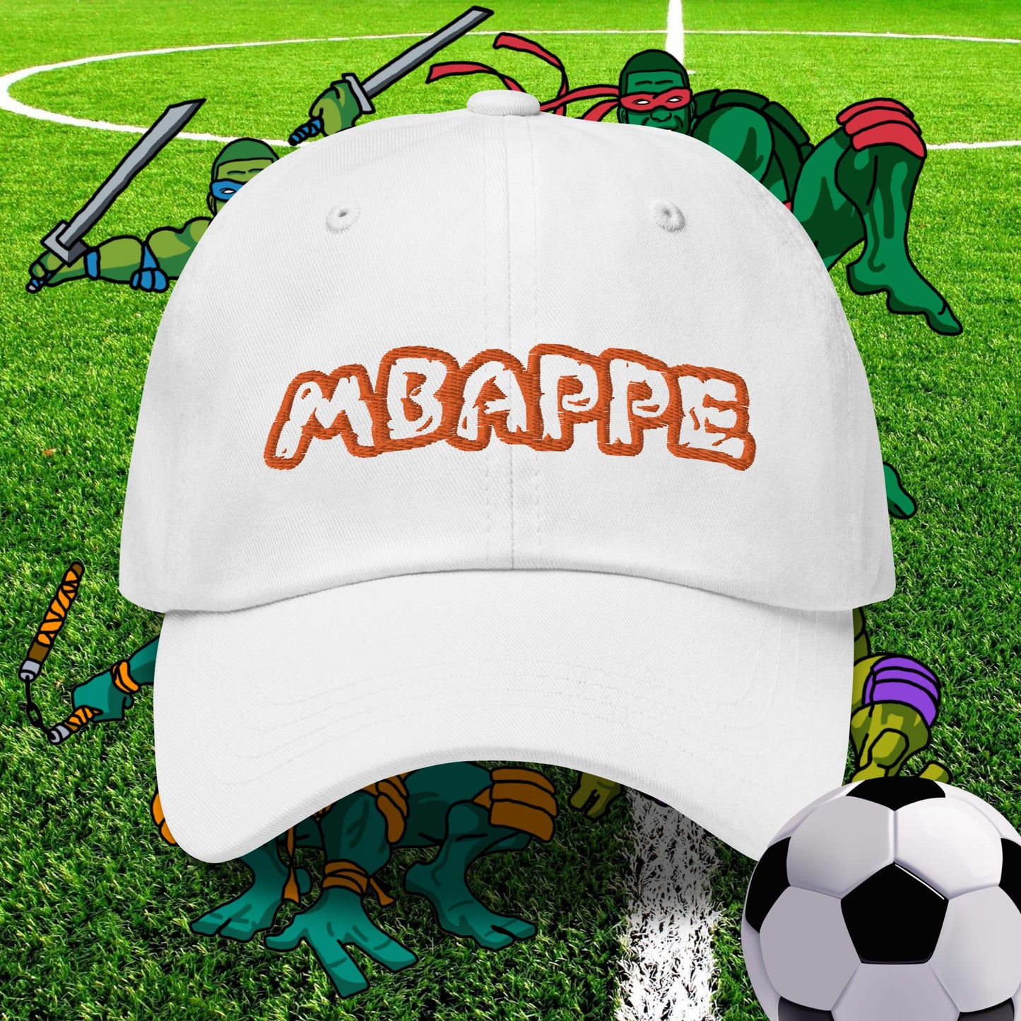 Kylian Mbappe Ninja Turtles Real Madrid Soccer Football Dad hat White Hats Football Kylian Mbappe PSG Real Madrid Next Cult Brand