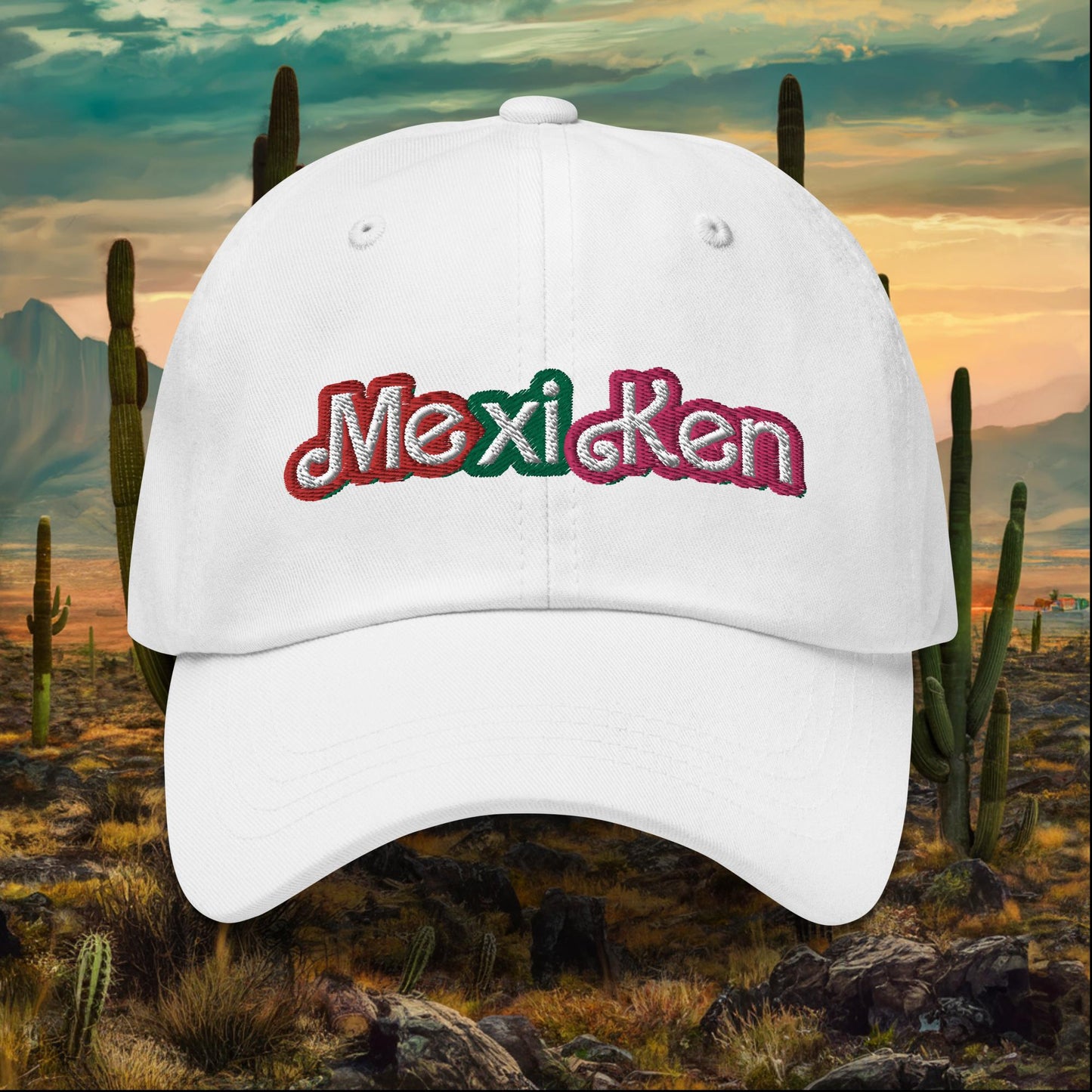 MexiKen Ken Barbie Mexico Mexican Mexicana Latino Latina Latinx Dad hat White Hats Barbie Ken Mexico Movies Next Cult Brand