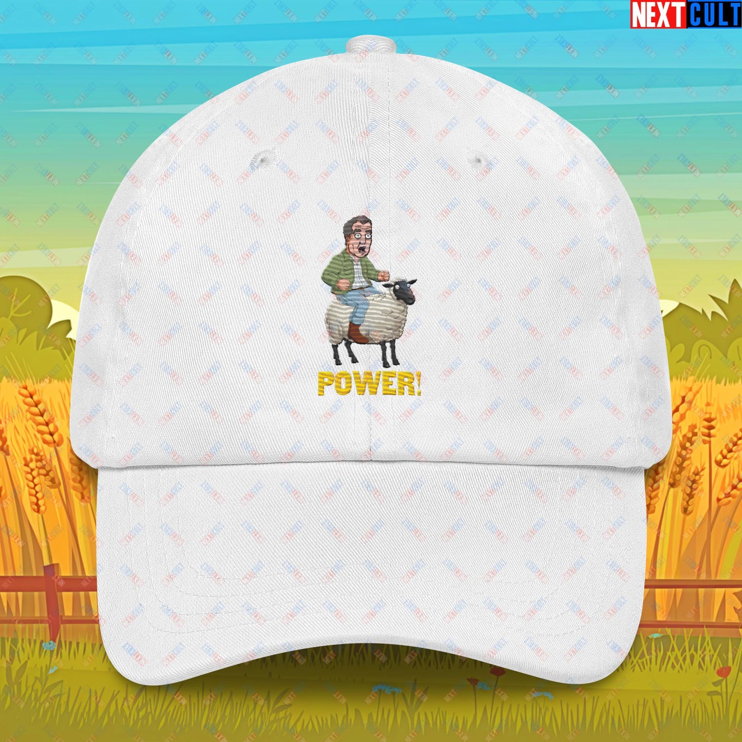 Power Sheep Jeremy Clarkson's Farm Diddly Squat Grand Tour Top Gear Funny Meme Cartoon Dad hat White Hats Clarkson's Farm Grand Tour Jeremy Clarkson Top Gear TV Shows Next Cult Brand