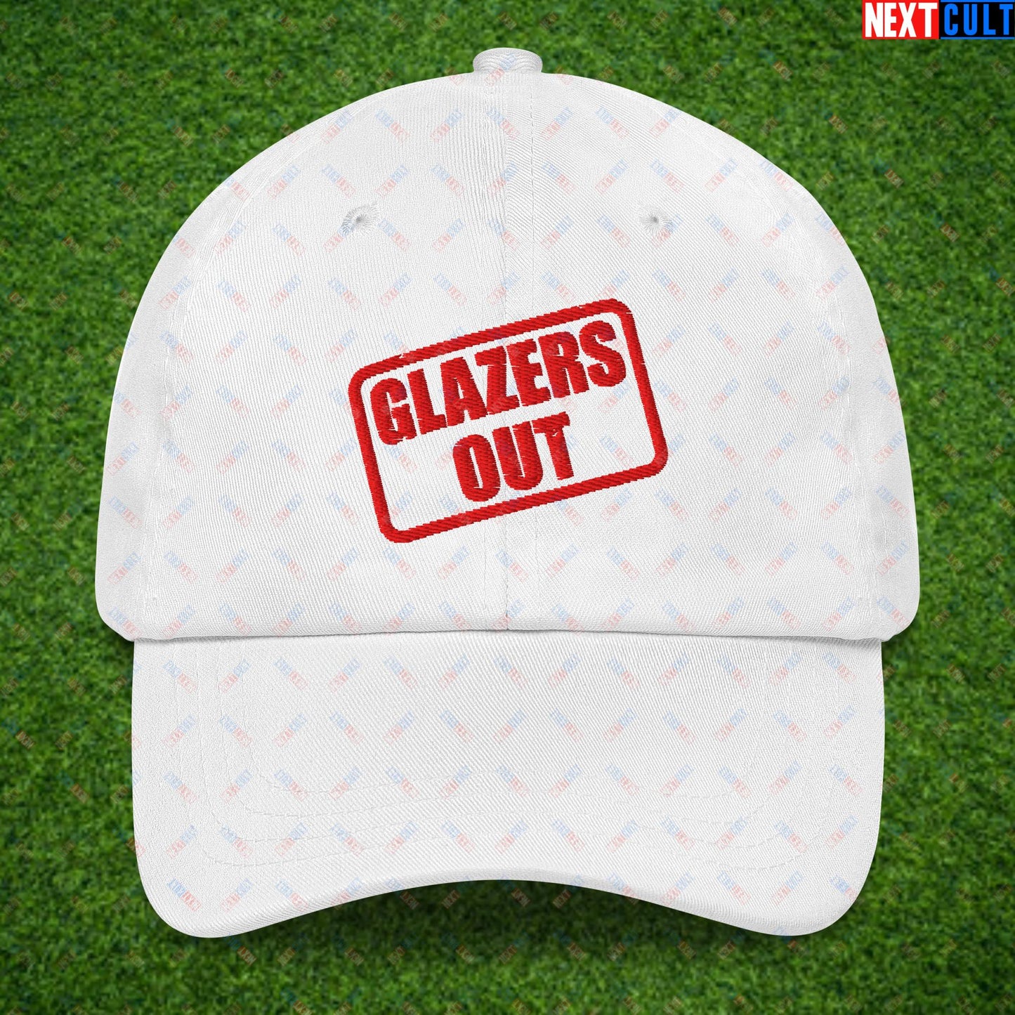 Glazers Out Stop The Glazers Ruining Manchester United Fan Protest Against Glazers Dad hat White Hats Football GlazersOut Manchester United RatcliffeOut Next Cult Brand