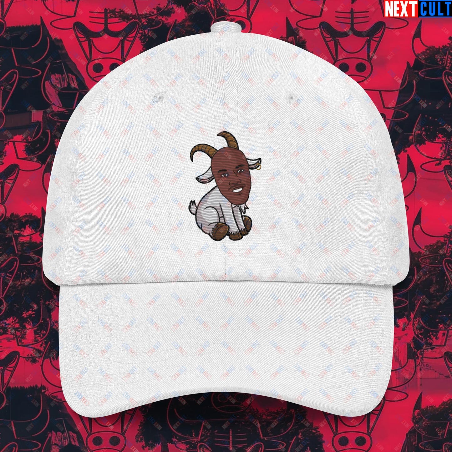 Michael Jordan G.O.A.T. Dad Hat - Funny Basketball Meme Cap - Greatest of All Time NBA Cartoon Design - Perfect Gift for Basketball Fans Dad hat White Hats Basketball Chicago Bulls G.O.A.T. Michael Jordan NBA Next Cult Brand