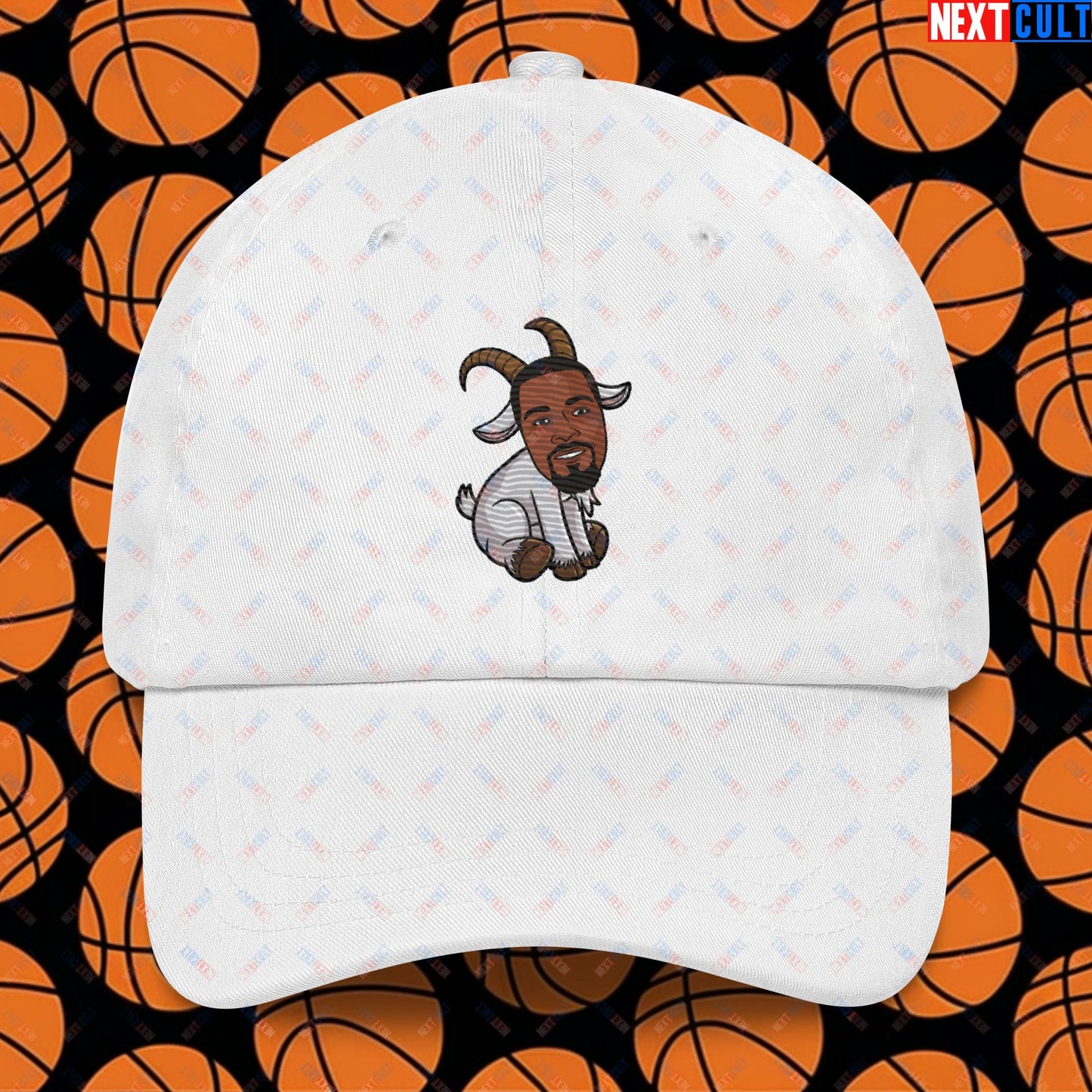 Kevin Durant G.O.A.T. Dad Hat - Funny Basketball Meme Cap - Greatest of All Time Baseball Hat for Basketball Fans - Perfect Gift for Durant Fans Dad hat White Hats Basketball G.O.A.T. Golden State Warriors Kevin Durant NBA Oklahoma City Thunder Phoenix Suns Next Cult Brand