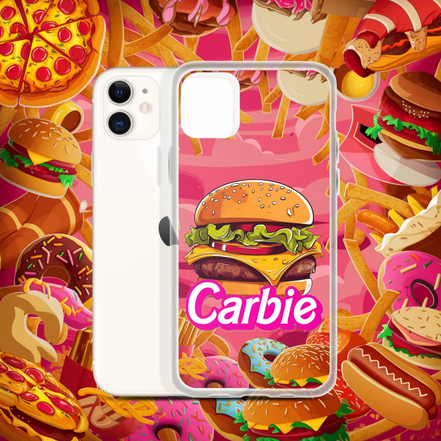 Carbie Barbie Cheeseburger Clear Case for iPhone iPhone 11 Mobile Phone Cases Barbie Burgers Carbie Fast Food Movies Next Cult Brand