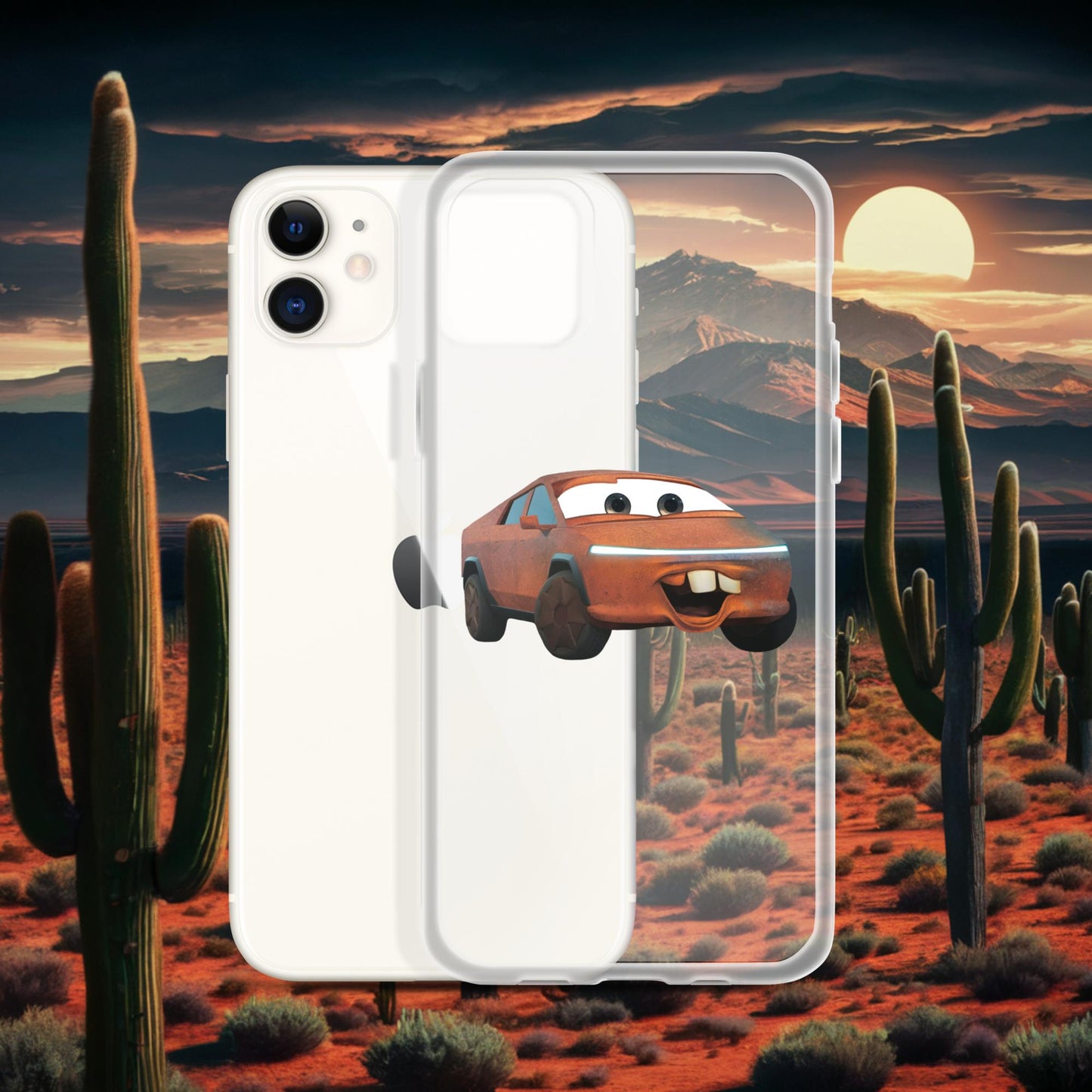 Rusty Tesla Cybertruck Elon Musk Cars Movie Tow Mater Clear Case for iPhone iPhone 11 Mobile Phone Cases Cars Movie Celebrities Cybertruck Elon Musk Movies Tesla Next Cult Brand