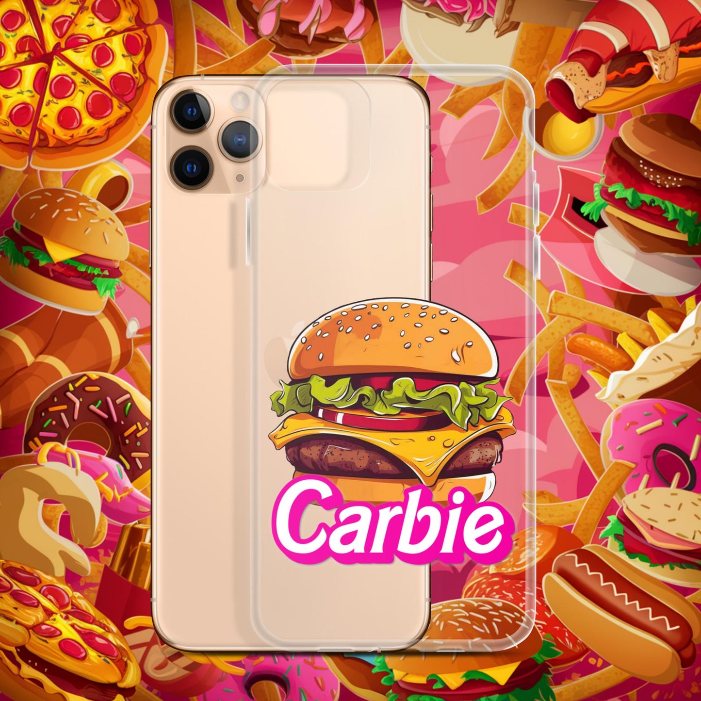 Carbie Barbie Cheeseburger Clear Case for iPhone iPhone 11 Pro Max Mobile Phone Cases Barbie Burgers Carbie Fast Food Movies Next Cult Brand