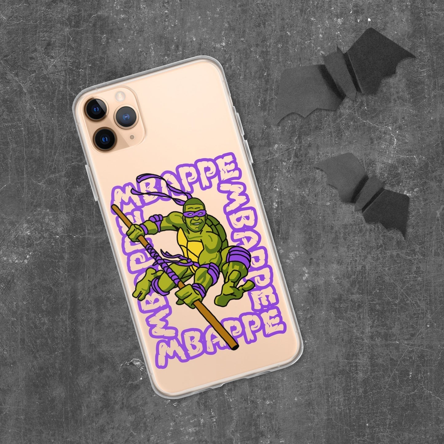 Kylian Mbappe Purple Ninja Turtle Donatello Clear Case for iPhone® iPhone 11 Pro Max Mobile Phone Cases Football Kylian Mbappe Ninja Turtles PSG Real Madrid Next Cult Brand