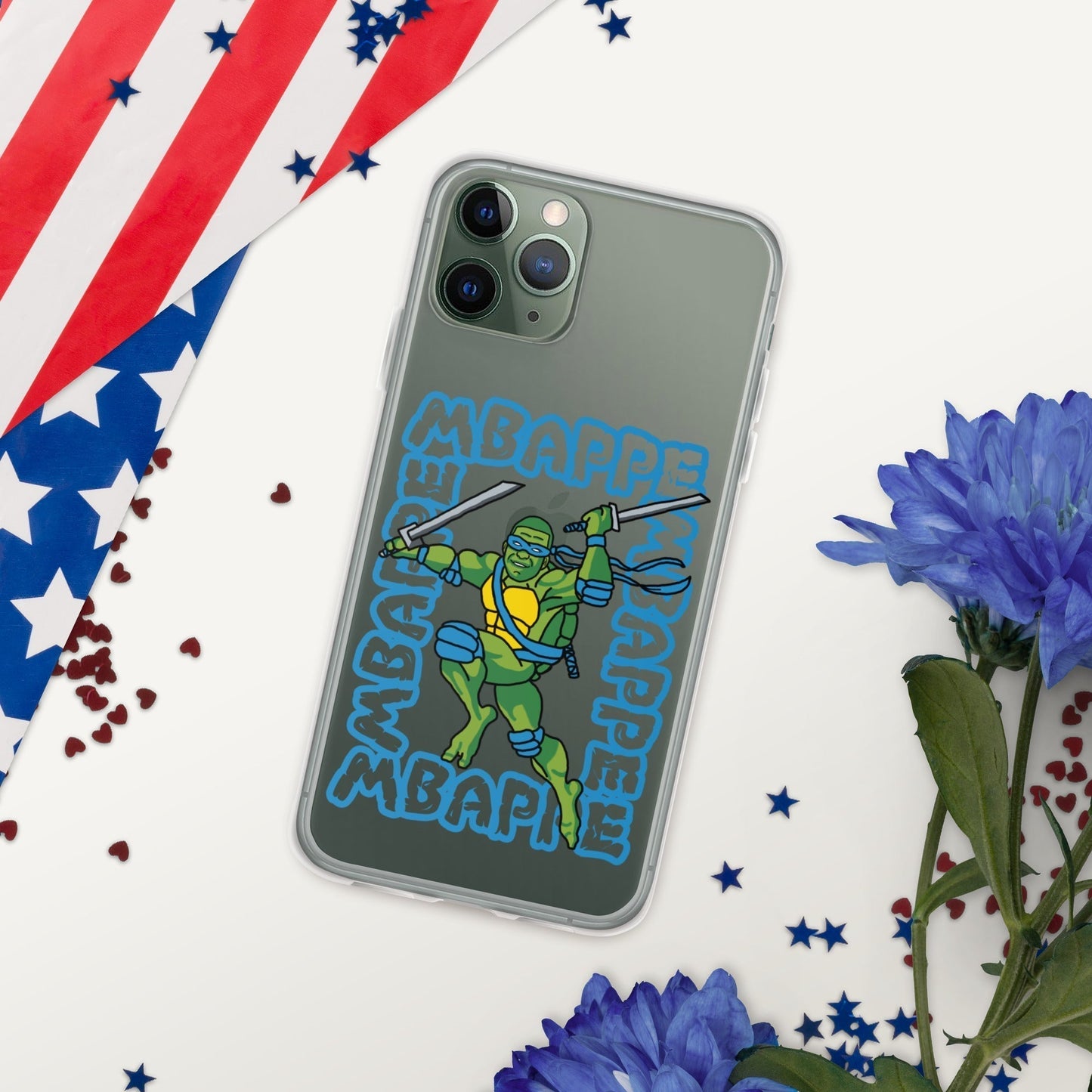 Kylian Mbappe Blue Ninja Turtle Leonardo Clear Case for iPhone® iPhone 11 Pro Mobile Phone Cases Football Kylian Mbappe Ninja Turtles PSG Real Madrid Next Cult Brand