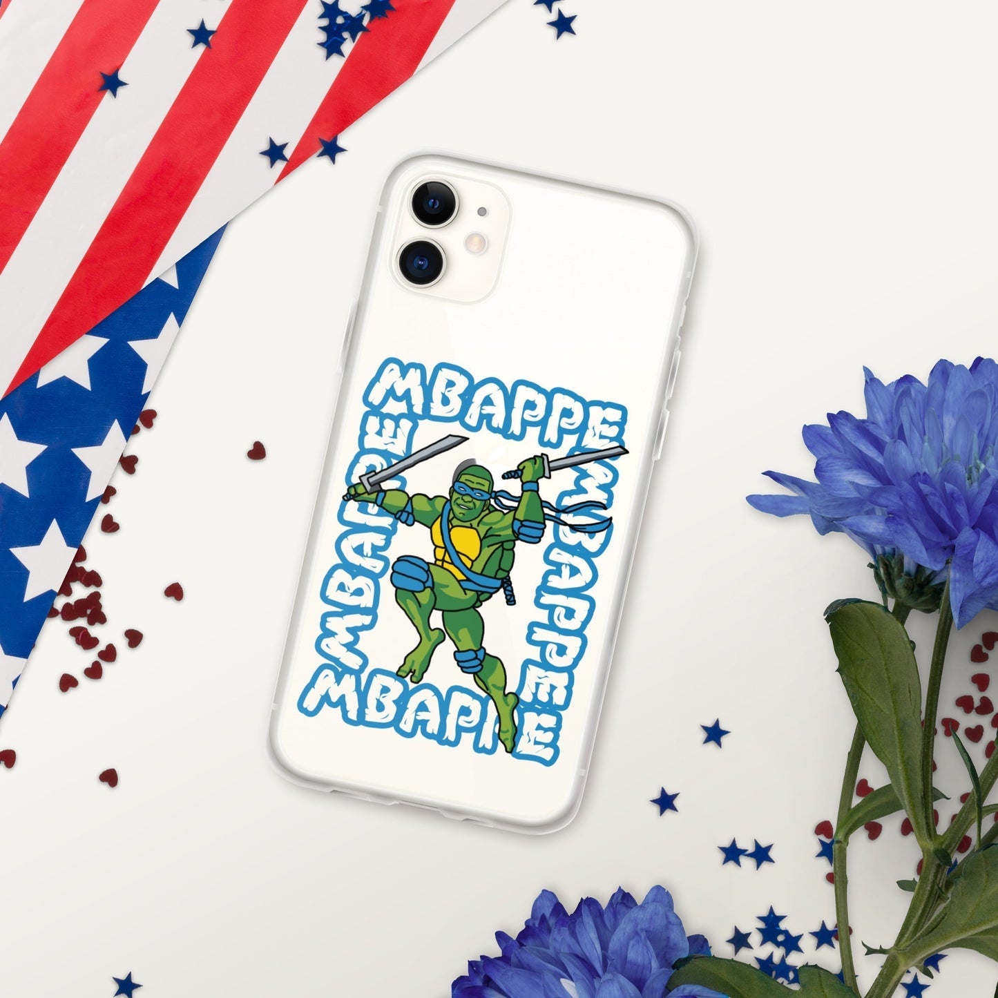 Kylian Mbappe Blue Ninja Turtle Leonardo Clear Case for iPhone® iPhone 11 Mobile Phone Cases Football Kylian Mbappe Ninja Turtles PSG Real Madrid Next Cult Brand