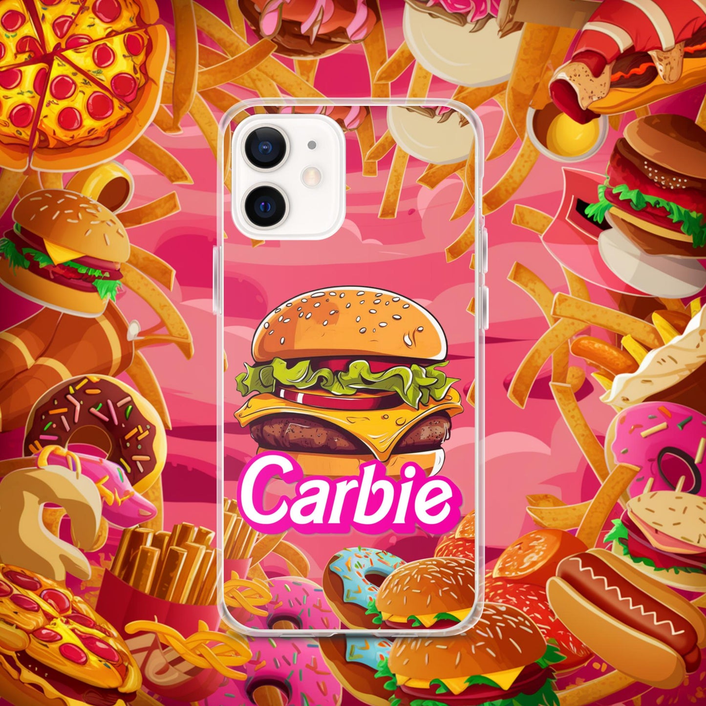 Carbie Barbie Cheeseburger Clear Case for iPhone iPhone 12 Mobile Phone Cases Barbie Burgers Carbie Fast Food Movies Next Cult Brand