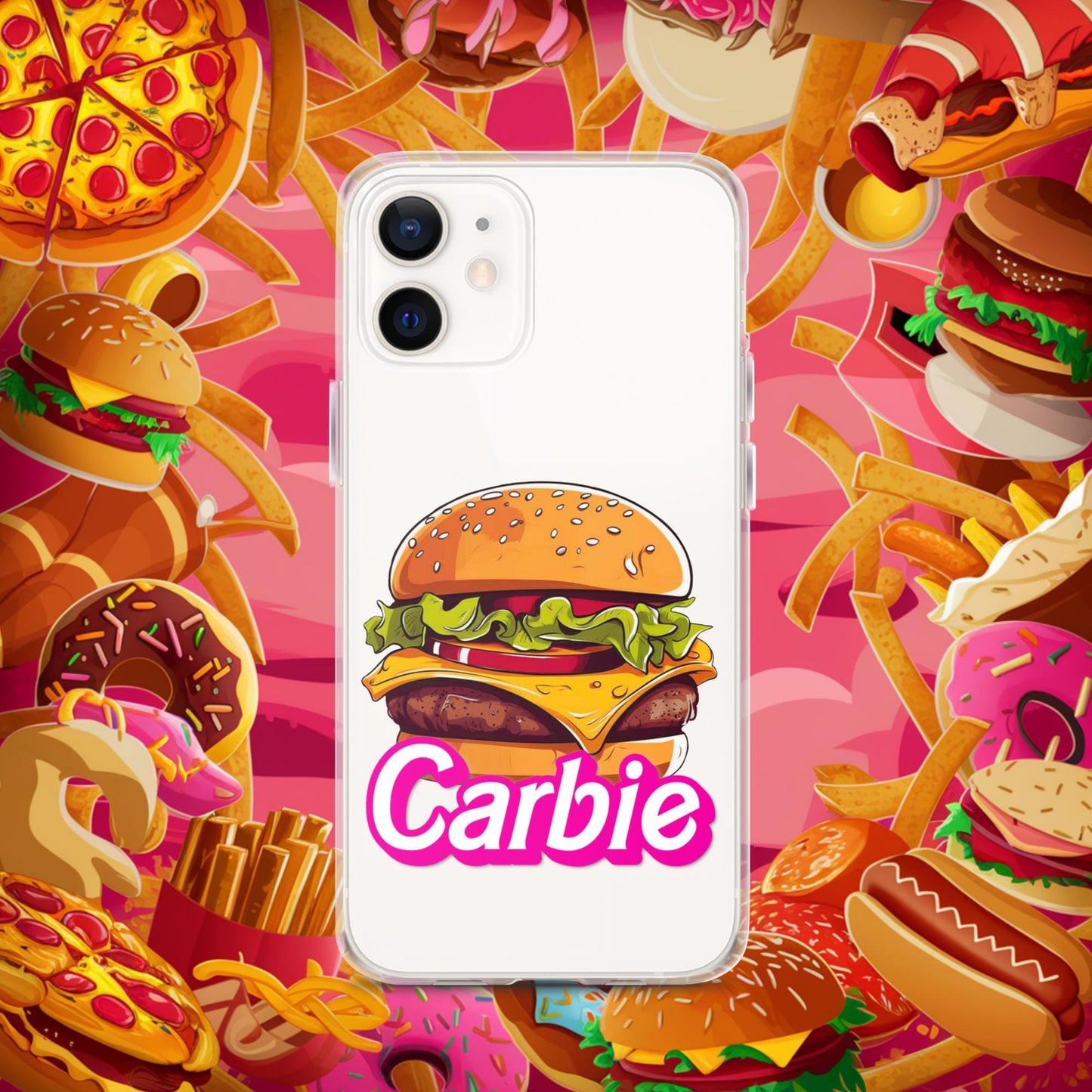 Carbie Barbie Cheeseburger Clear Case for iPhone iPhone 12 Mobile Phone Cases Barbie Burgers Carbie Fast Food Movies Next Cult Brand