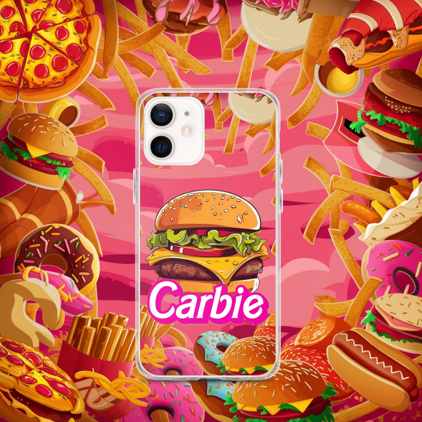 Carbie Barbie Cheeseburger Clear Case for iPhone iPhone 12 mini Mobile Phone Cases Barbie Burgers Carbie Fast Food Movies Next Cult Brand