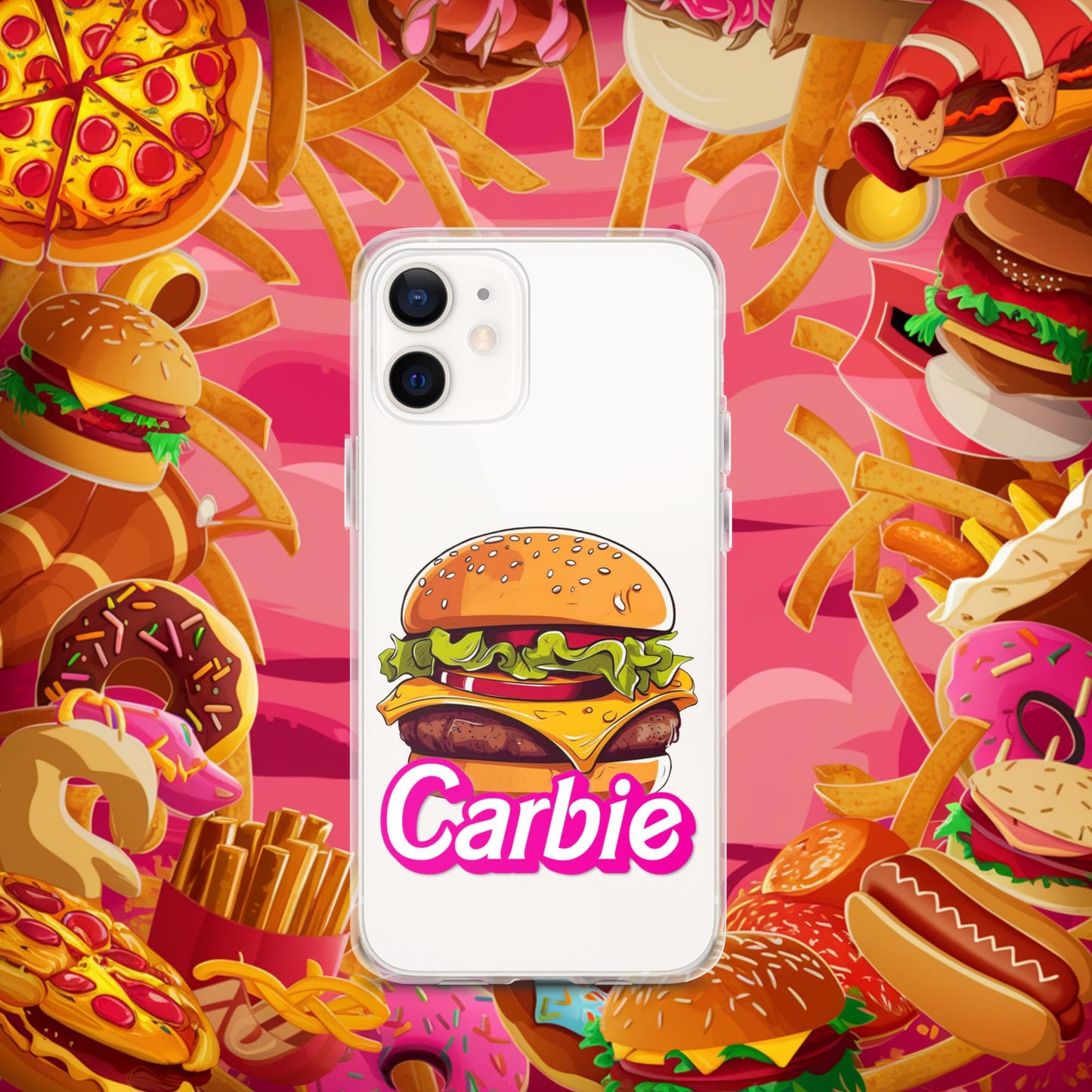 Carbie Barbie Cheeseburger Clear Case for iPhone iPhone 12 mini Mobile Phone Cases Barbie Burgers Carbie Fast Food Movies Next Cult Brand