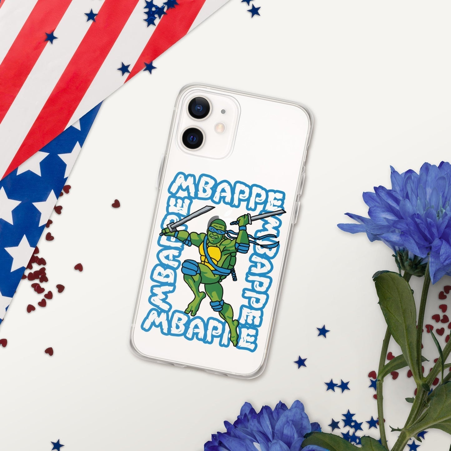 Kylian Mbappe Blue Ninja Turtle Leonardo Clear Case for iPhone® iPhone 12 mini Mobile Phone Cases Football Kylian Mbappe Ninja Turtles PSG Real Madrid Next Cult Brand