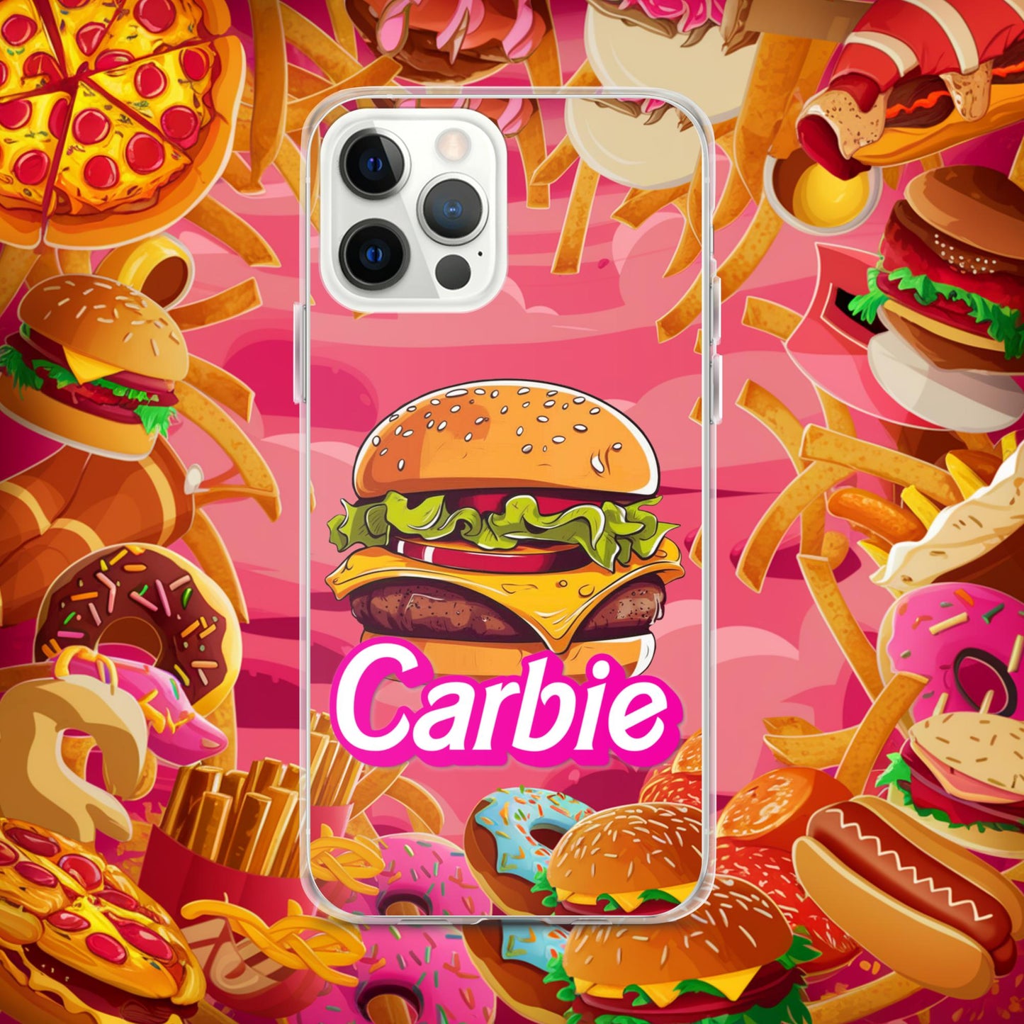 Carbie Barbie Cheeseburger Clear Case for iPhone iPhone 12 Pro Max Mobile Phone Cases Barbie Burgers Carbie Fast Food Movies Next Cult Brand