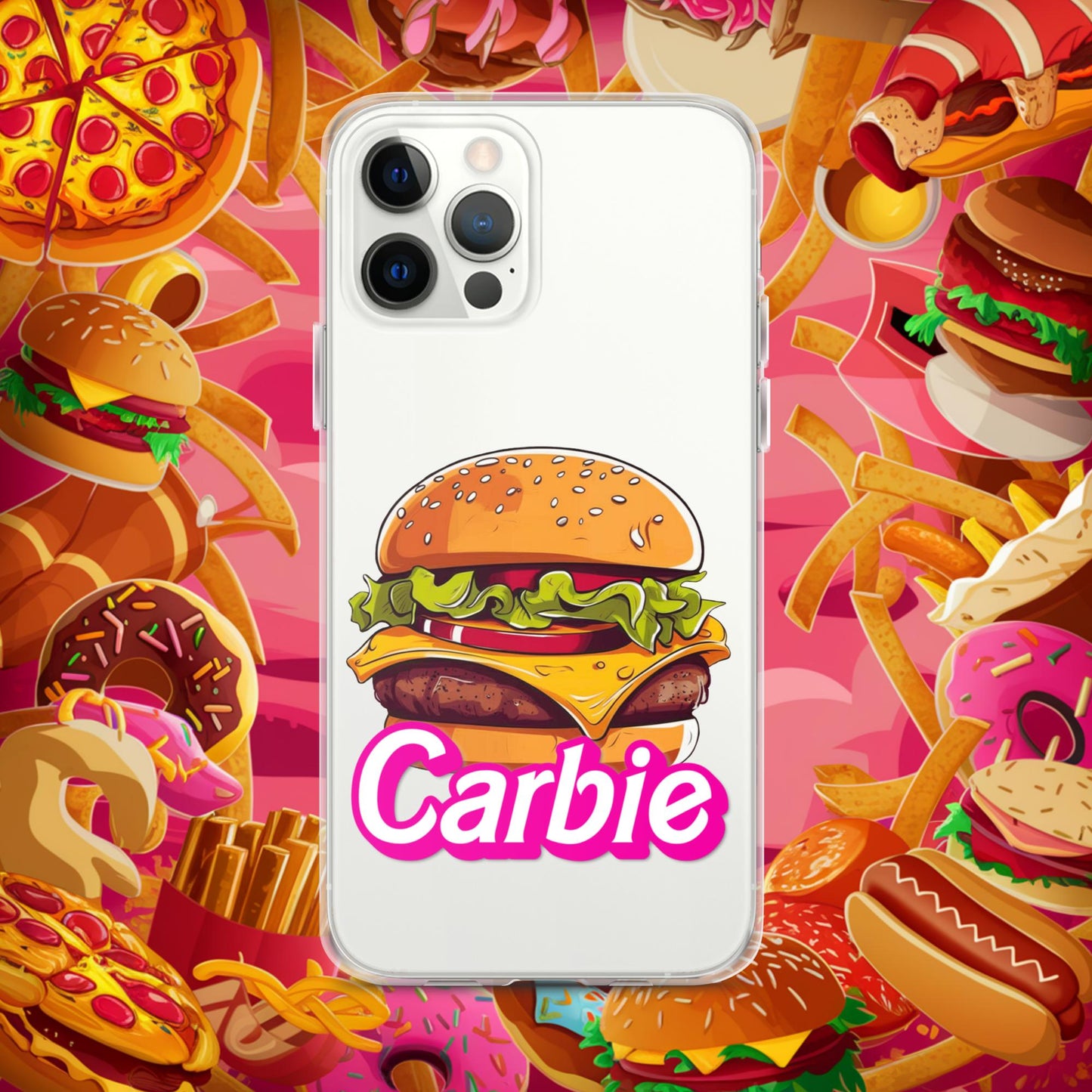Carbie Barbie Cheeseburger Clear Case for iPhone iPhone 12 Pro Max Mobile Phone Cases Barbie Burgers Carbie Fast Food Movies Next Cult Brand