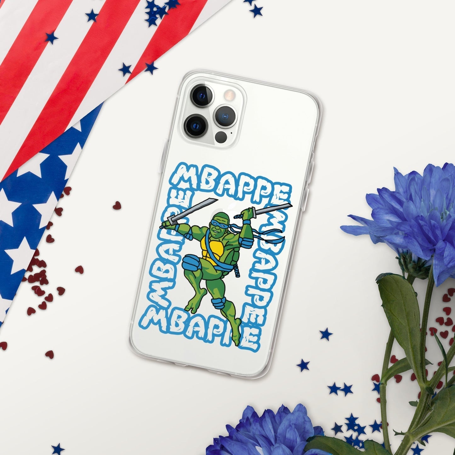 Kylian Mbappe Blue Ninja Turtle Leonardo Clear Case for iPhone® iPhone 12 Pro Mobile Phone Cases Football Kylian Mbappe Ninja Turtles PSG Real Madrid Next Cult Brand
