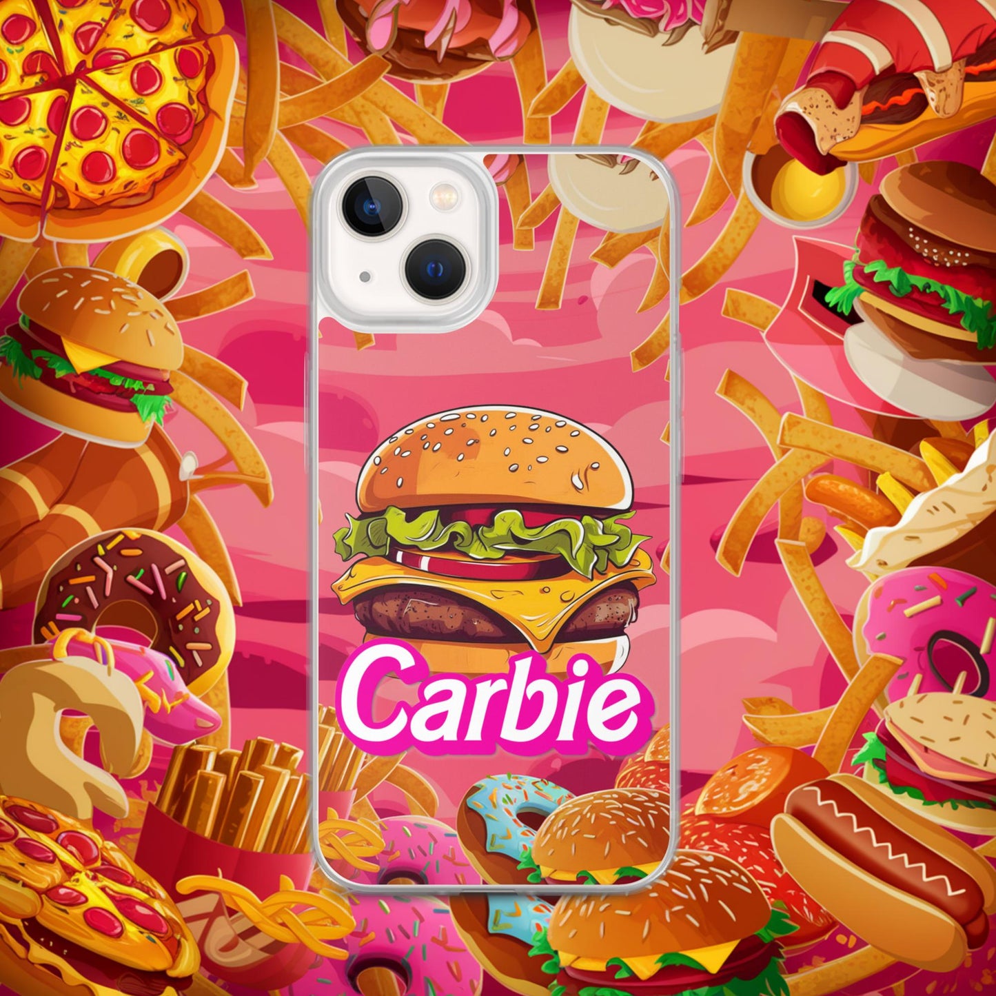 Carbie Barbie Cheeseburger Clear Case for iPhone iPhone 13 Mobile Phone Cases Barbie Burgers Carbie Fast Food Movies Next Cult Brand