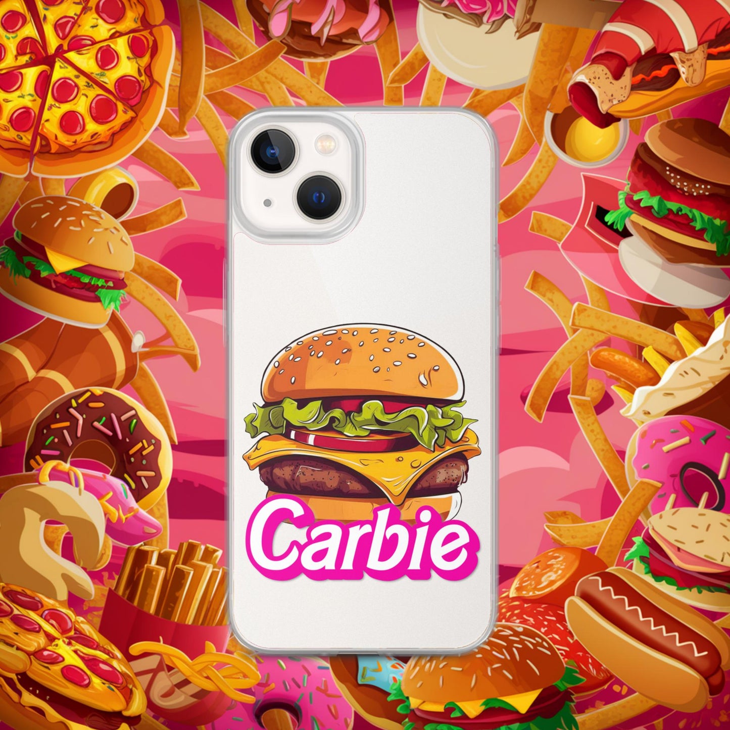 Carbie Barbie Cheeseburger Clear Case for iPhone iPhone 13 Mobile Phone Cases Barbie Burgers Carbie Fast Food Movies Next Cult Brand