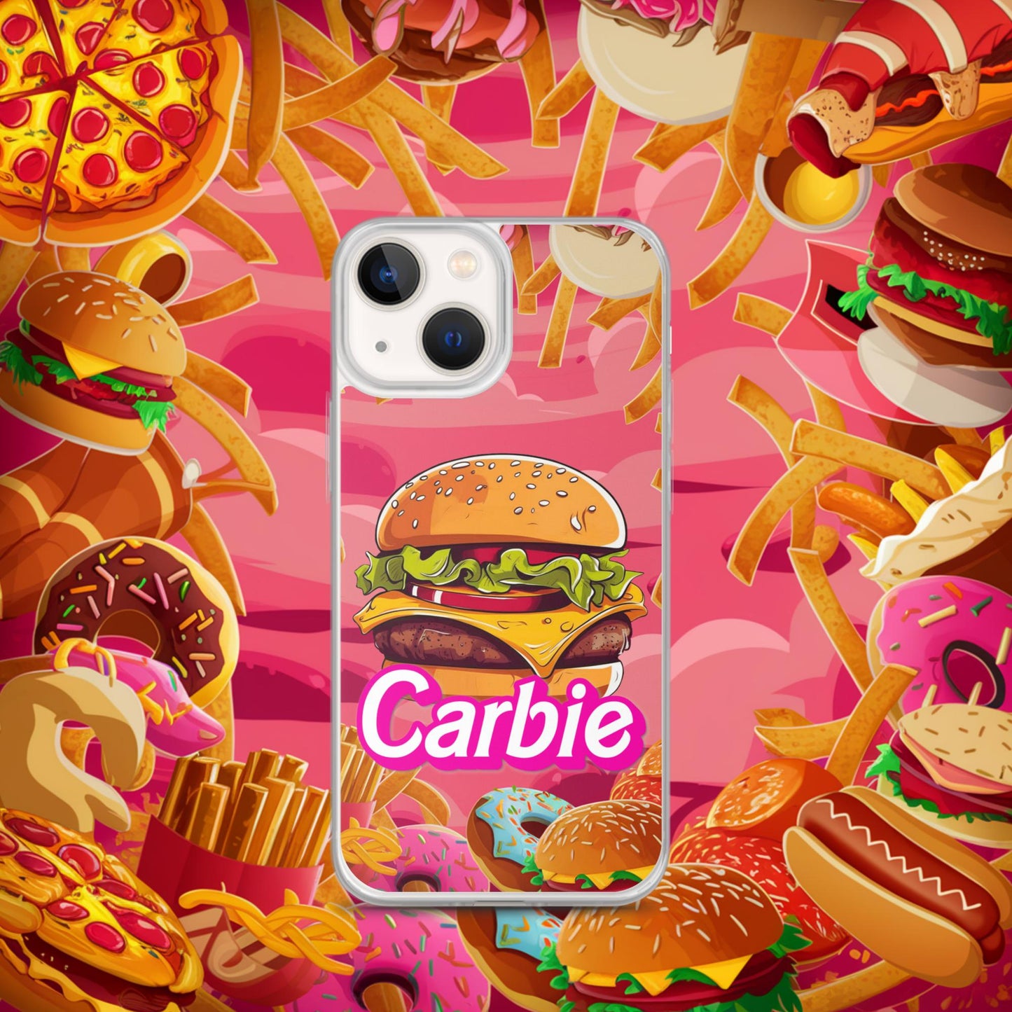 Carbie Barbie Cheeseburger Clear Case for iPhone iPhone 13 mini Mobile Phone Cases Barbie Burgers Carbie Fast Food Movies Next Cult Brand