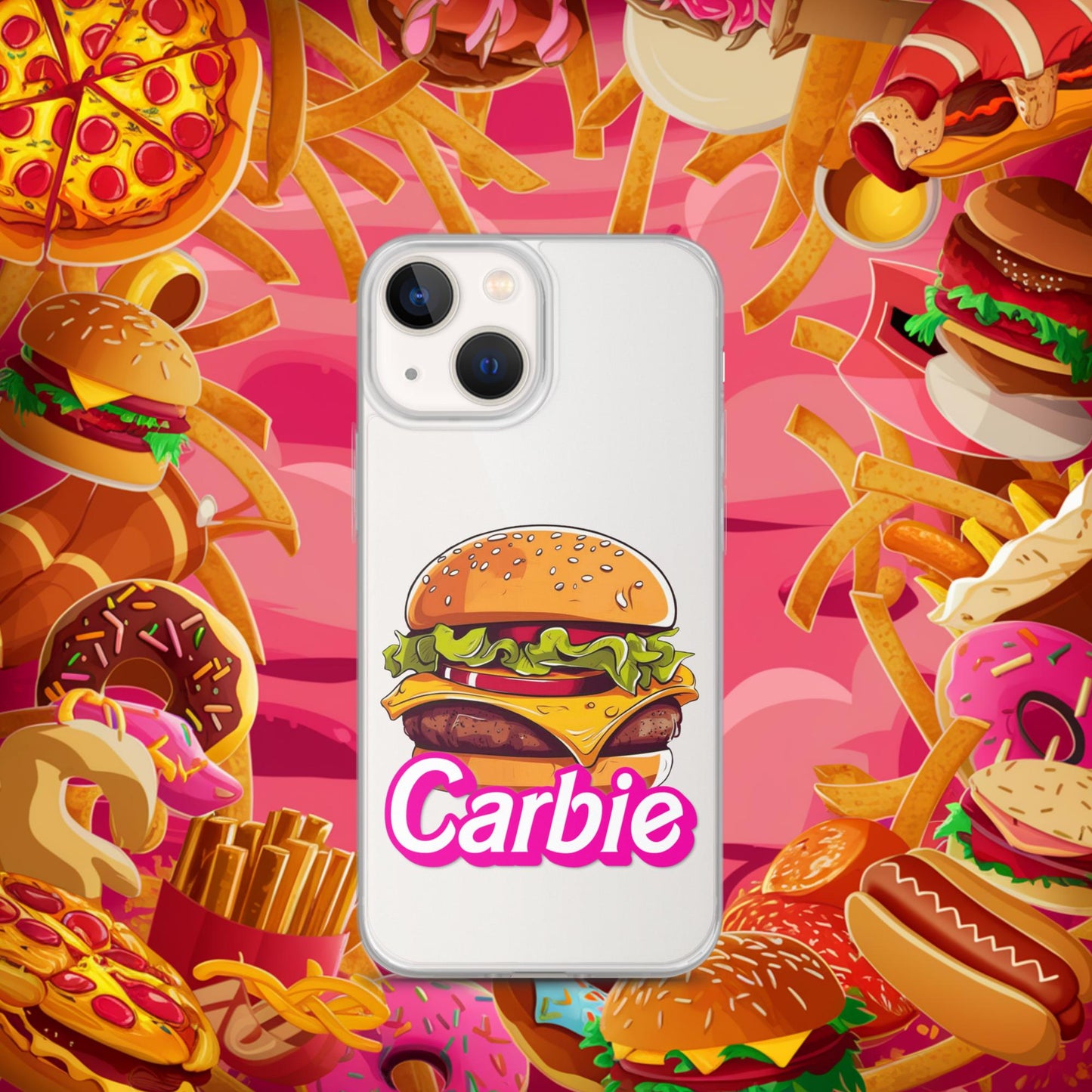 Carbie Barbie Cheeseburger Clear Case for iPhone iPhone 13 mini Mobile Phone Cases Barbie Burgers Carbie Fast Food Movies Next Cult Brand
