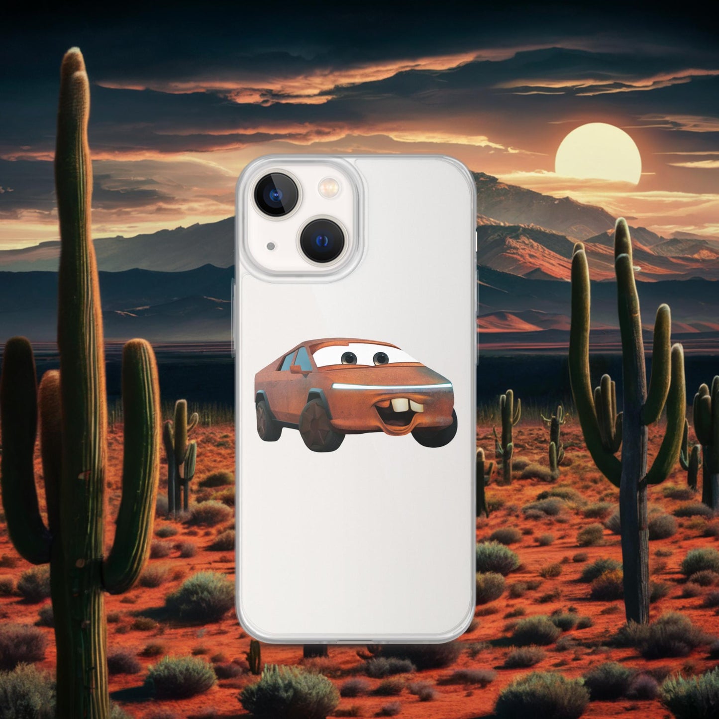 Rusty Tesla Cybertruck Elon Musk Cars Movie Tow Mater Clear Case for iPhone iPhone 13 mini Mobile Phone Cases Cars Movie Celebrities Cybertruck Elon Musk Movies Tesla Next Cult Brand
