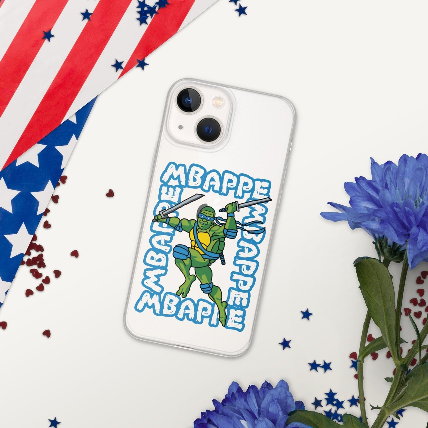 Kylian Mbappe Blue Ninja Turtle Leonardo Clear Case for iPhone® iPhone 13 mini Mobile Phone Cases Football Kylian Mbappe Ninja Turtles PSG Real Madrid Next Cult Brand