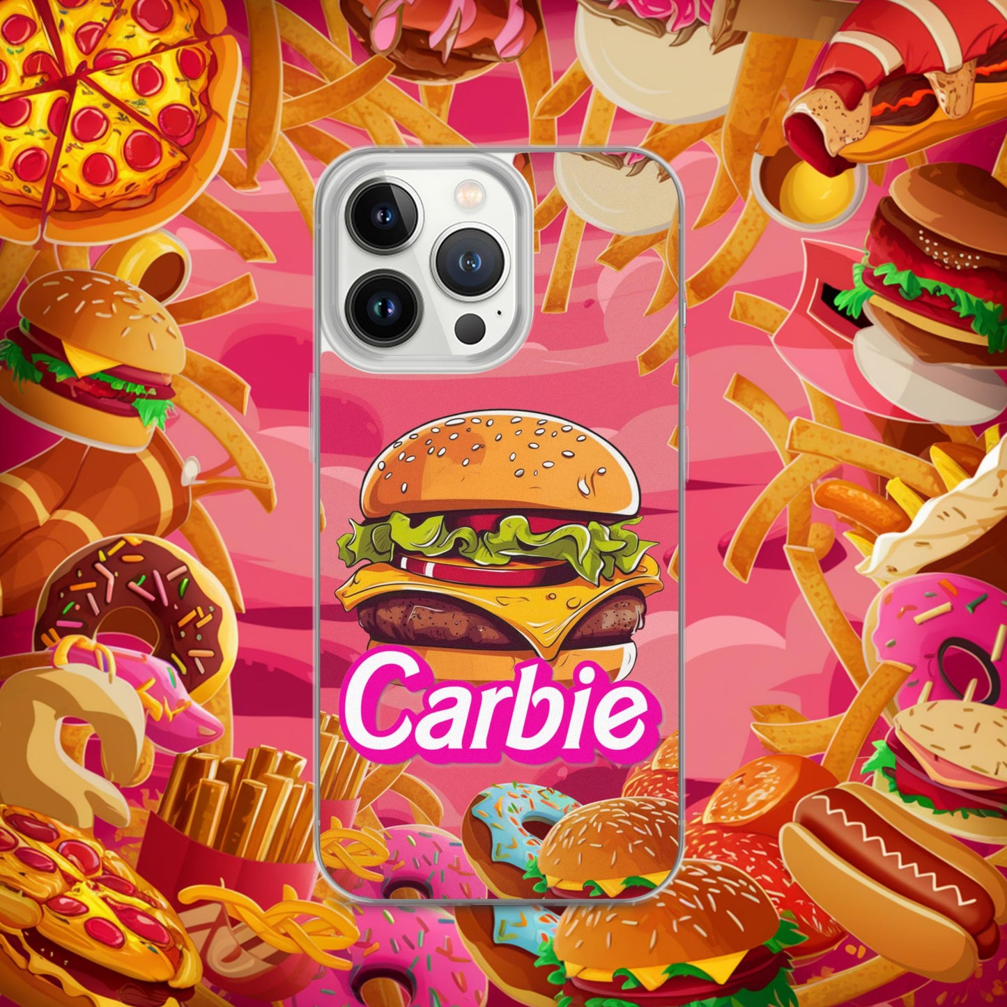Carbie Barbie Cheeseburger Clear Case for iPhone iPhone 13 Pro Mobile Phone Cases Barbie Burgers Carbie Fast Food Movies Next Cult Brand