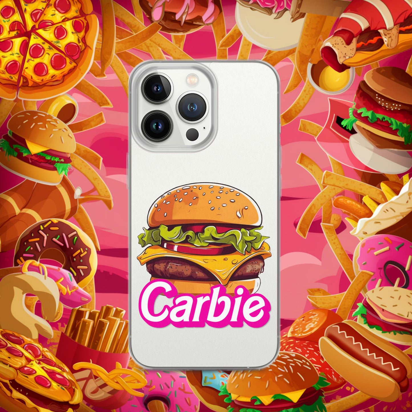Carbie Barbie Cheeseburger Clear Case for iPhone iPhone 13 Pro Mobile Phone Cases Barbie Burgers Carbie Fast Food Movies Next Cult Brand