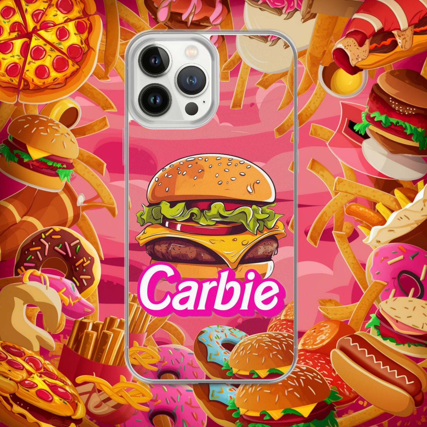 Carbie Barbie Cheeseburger Clear Case for iPhone iPhone 13 Pro Max Mobile Phone Cases Barbie Burgers Carbie Fast Food Movies Next Cult Brand