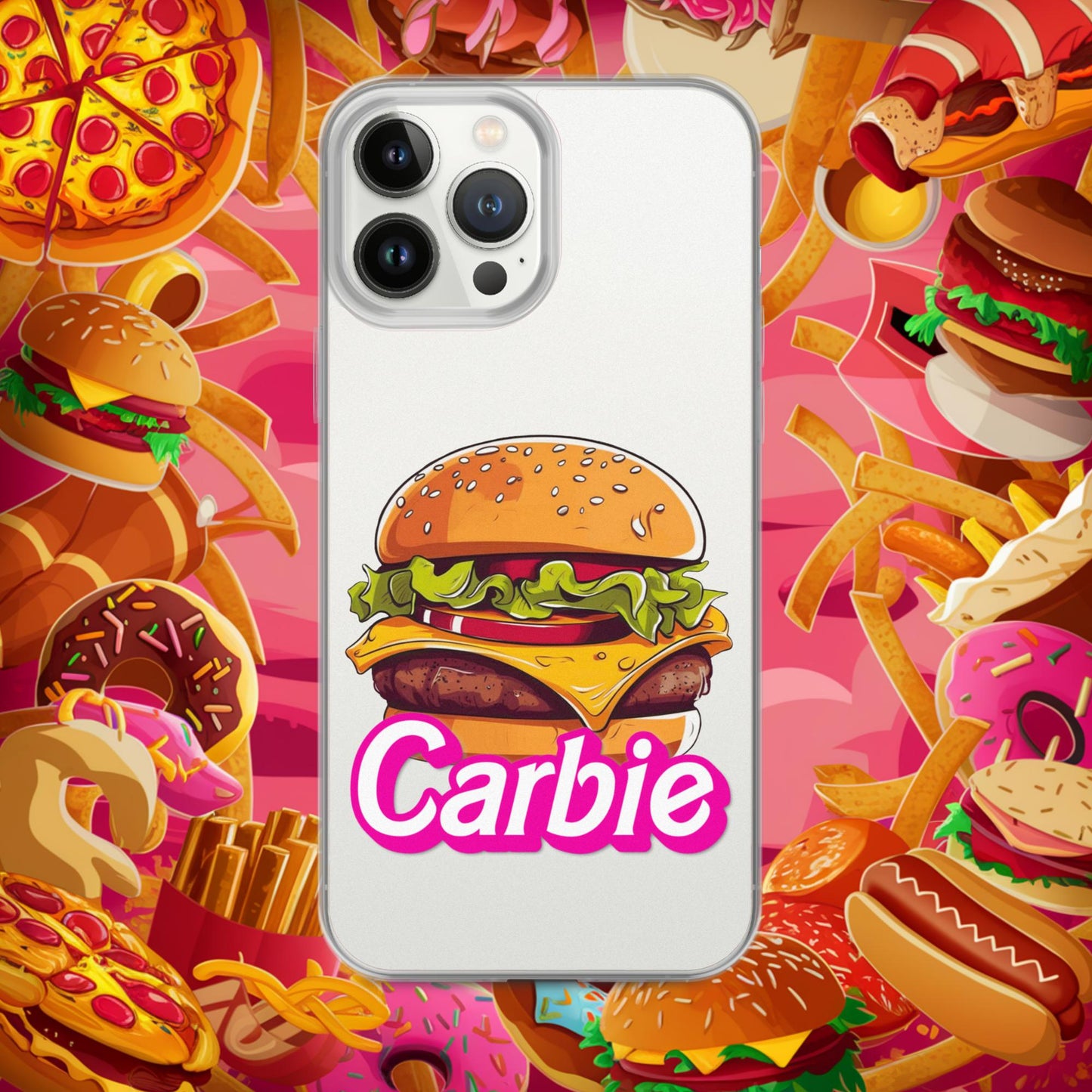 Carbie Barbie Cheeseburger Clear Case for iPhone iPhone 13 Pro Max Mobile Phone Cases Barbie Burgers Carbie Fast Food Movies Next Cult Brand