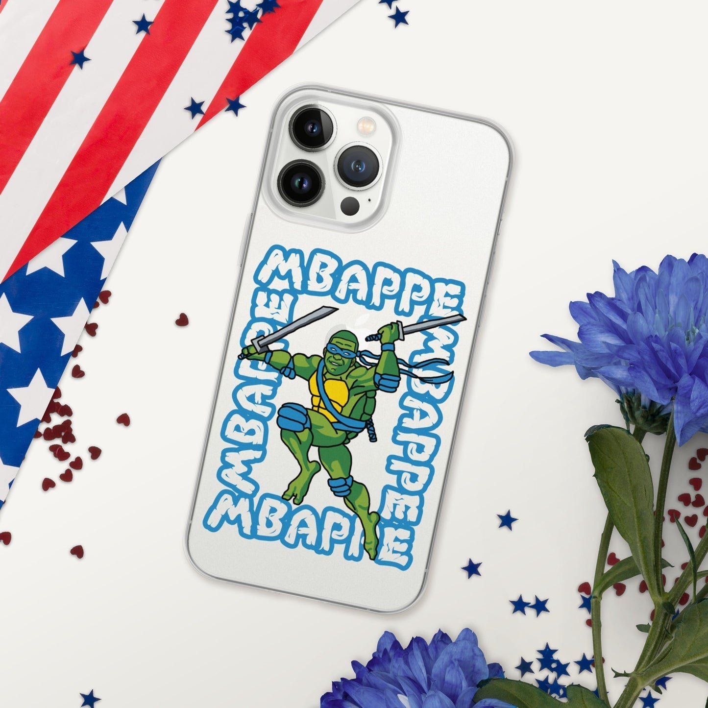 Kylian Mbappe Blue Ninja Turtle Leonardo Clear Case for iPhone® iPhone 13 Pro Max Mobile Phone Cases Football Kylian Mbappe Ninja Turtles PSG Real Madrid Next Cult Brand