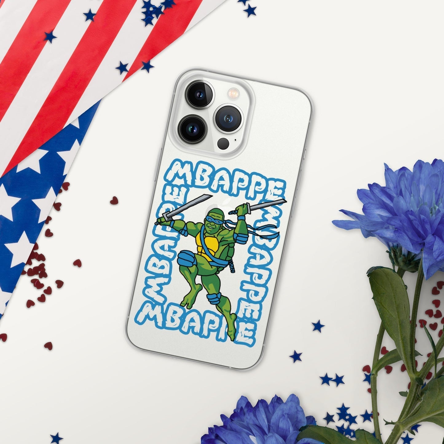 Kylian Mbappe Blue Ninja Turtle Leonardo Clear Case for iPhone® iPhone 13 Pro Mobile Phone Cases Football Kylian Mbappe Ninja Turtles PSG Real Madrid Next Cult Brand