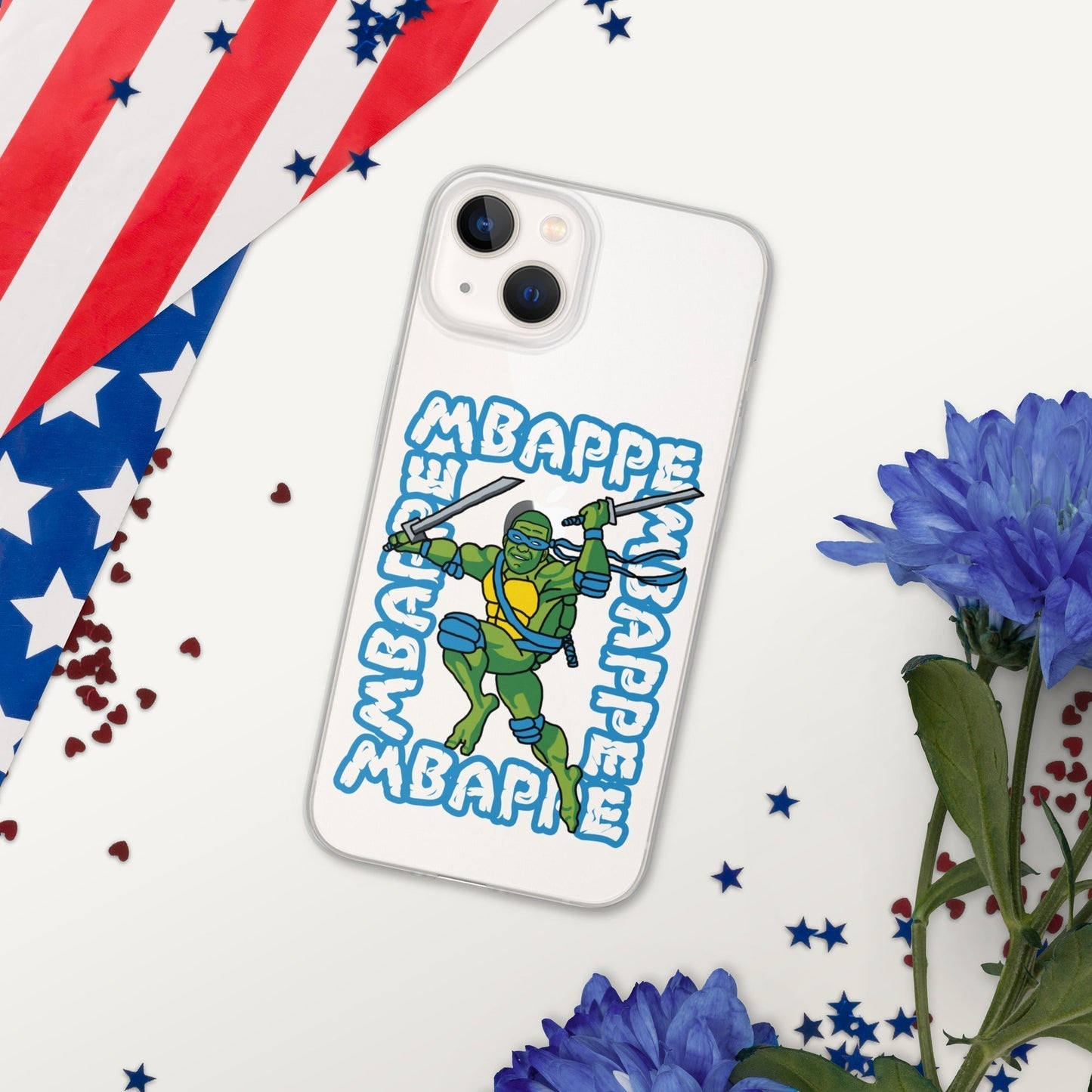 Kylian Mbappe Blue Ninja Turtle Leonardo Clear Case for iPhone® iPhone 13 Mobile Phone Cases Football Kylian Mbappe Ninja Turtles PSG Real Madrid Next Cult Brand