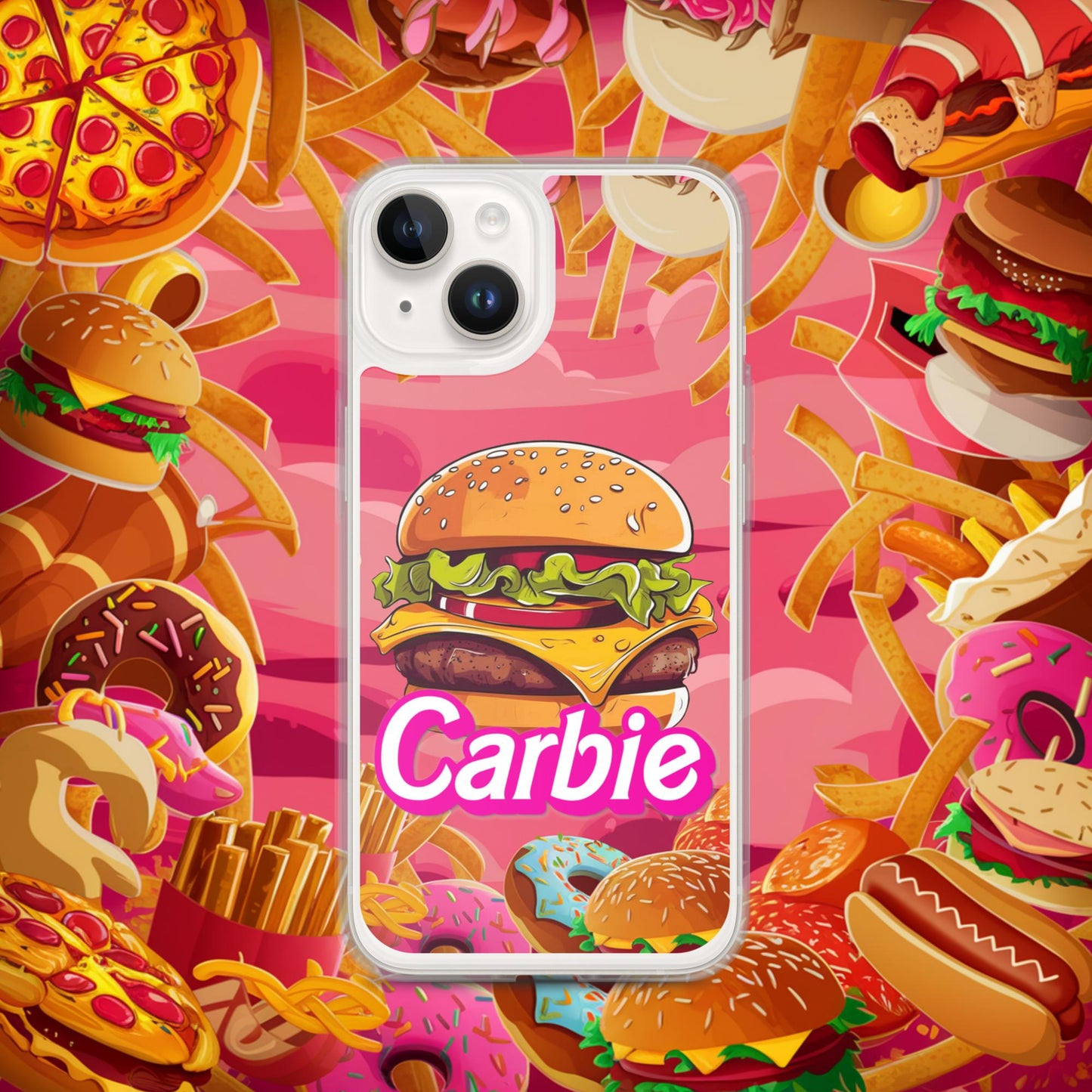 Carbie Barbie Cheeseburger Clear Case for iPhone iPhone 14 Mobile Phone Cases Barbie Burgers Carbie Fast Food Movies Next Cult Brand